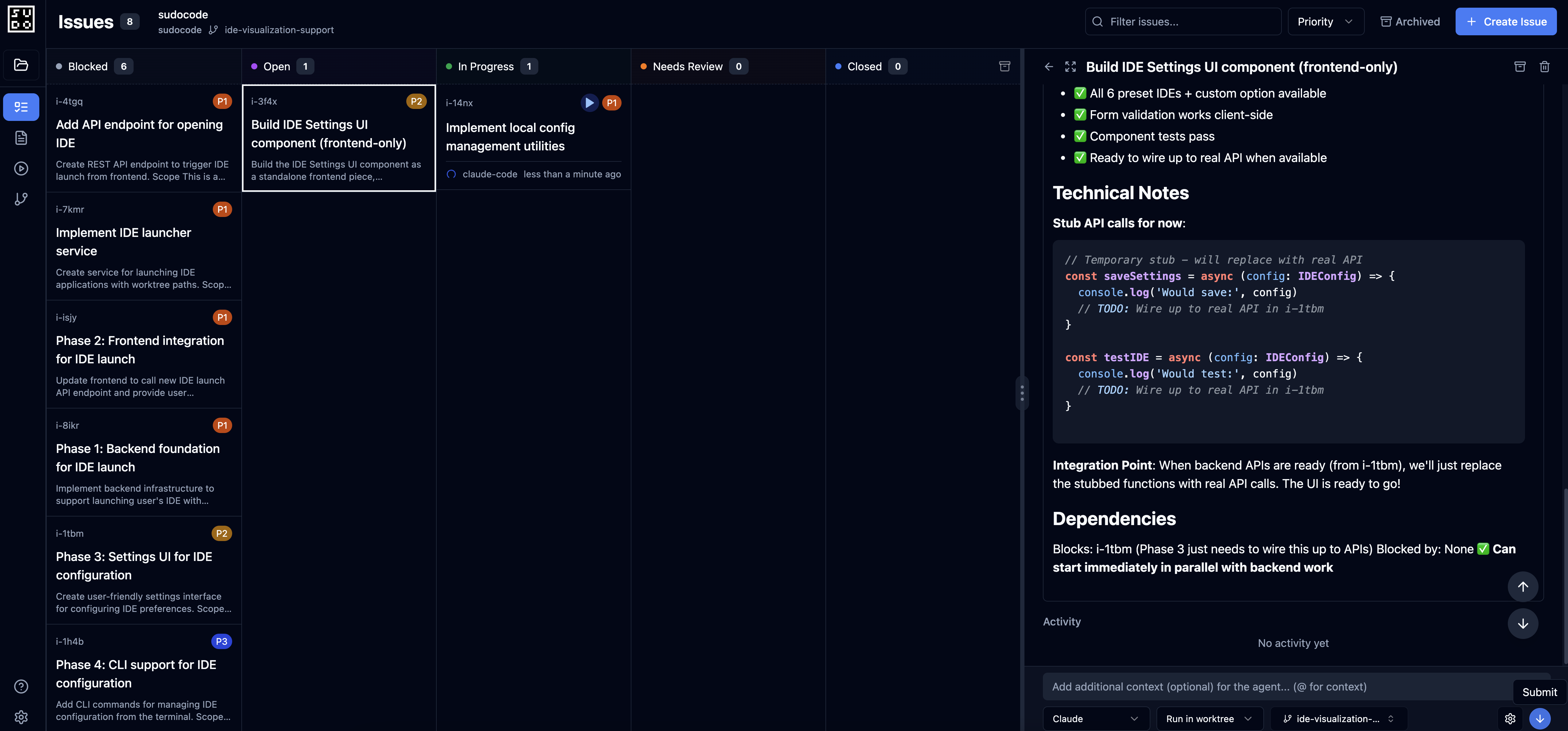 sudocode issues board dispatching