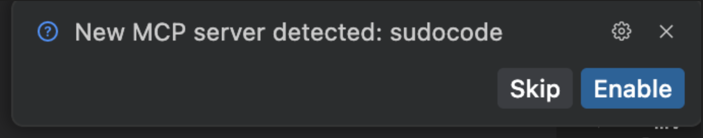 Cursor showing Enable button for sudocode MCP server