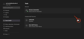 Cursor Settings page showing MCP enable option