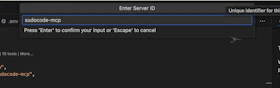 Enter Server ID dialog with sudocode-mcp as the name