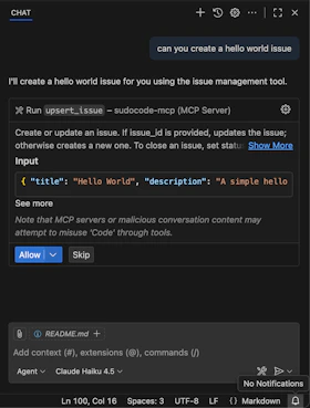 Example of sudocode creating a hello world issue