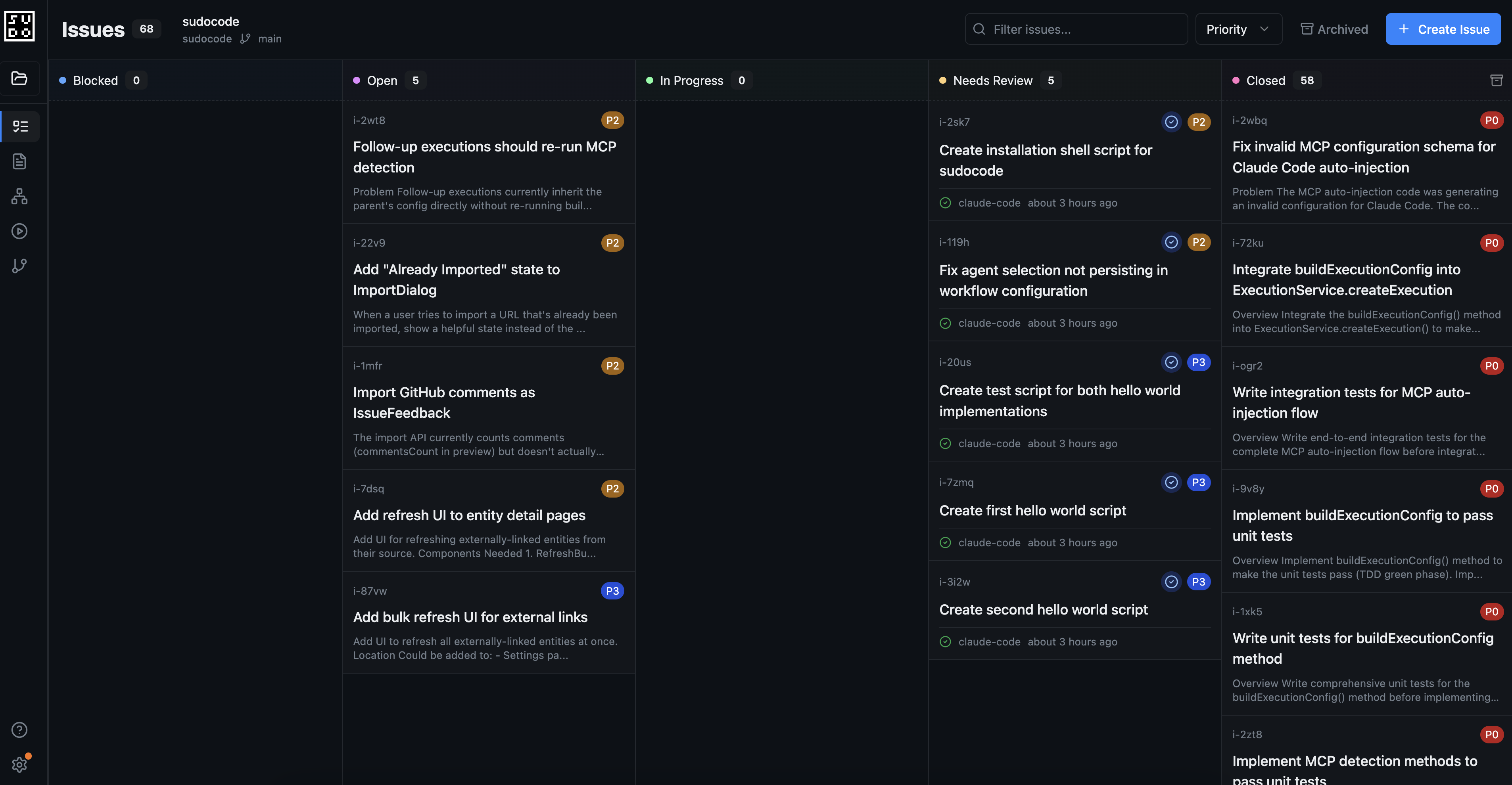Issue board showing project tasks