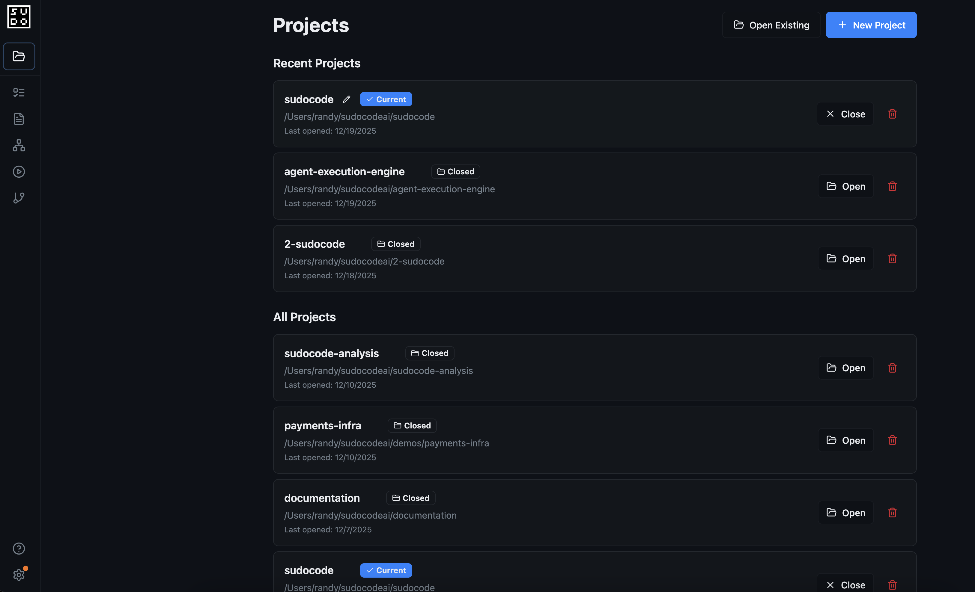 Project selector in the sudocode web interface