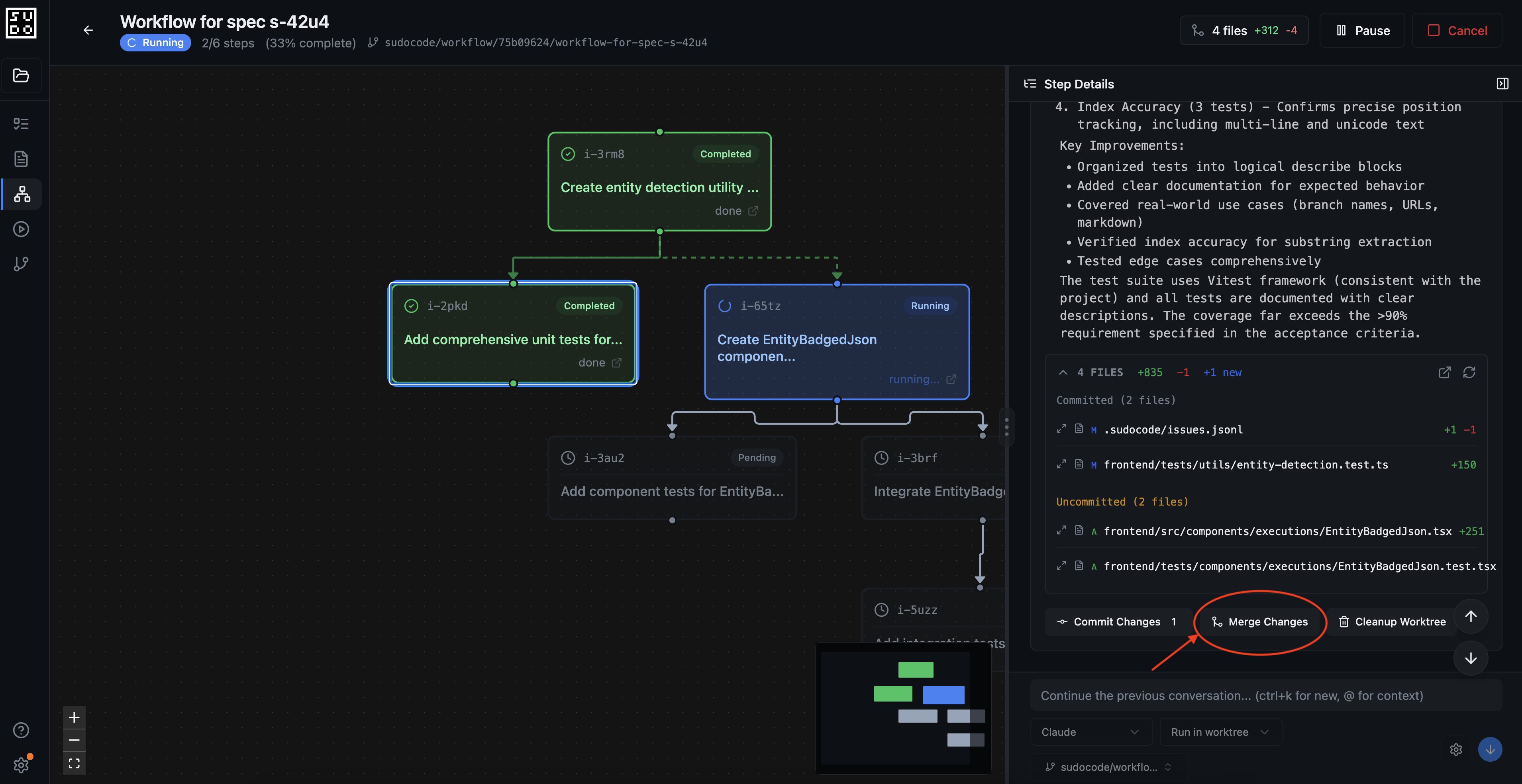 Reviewing changes from completed workflow