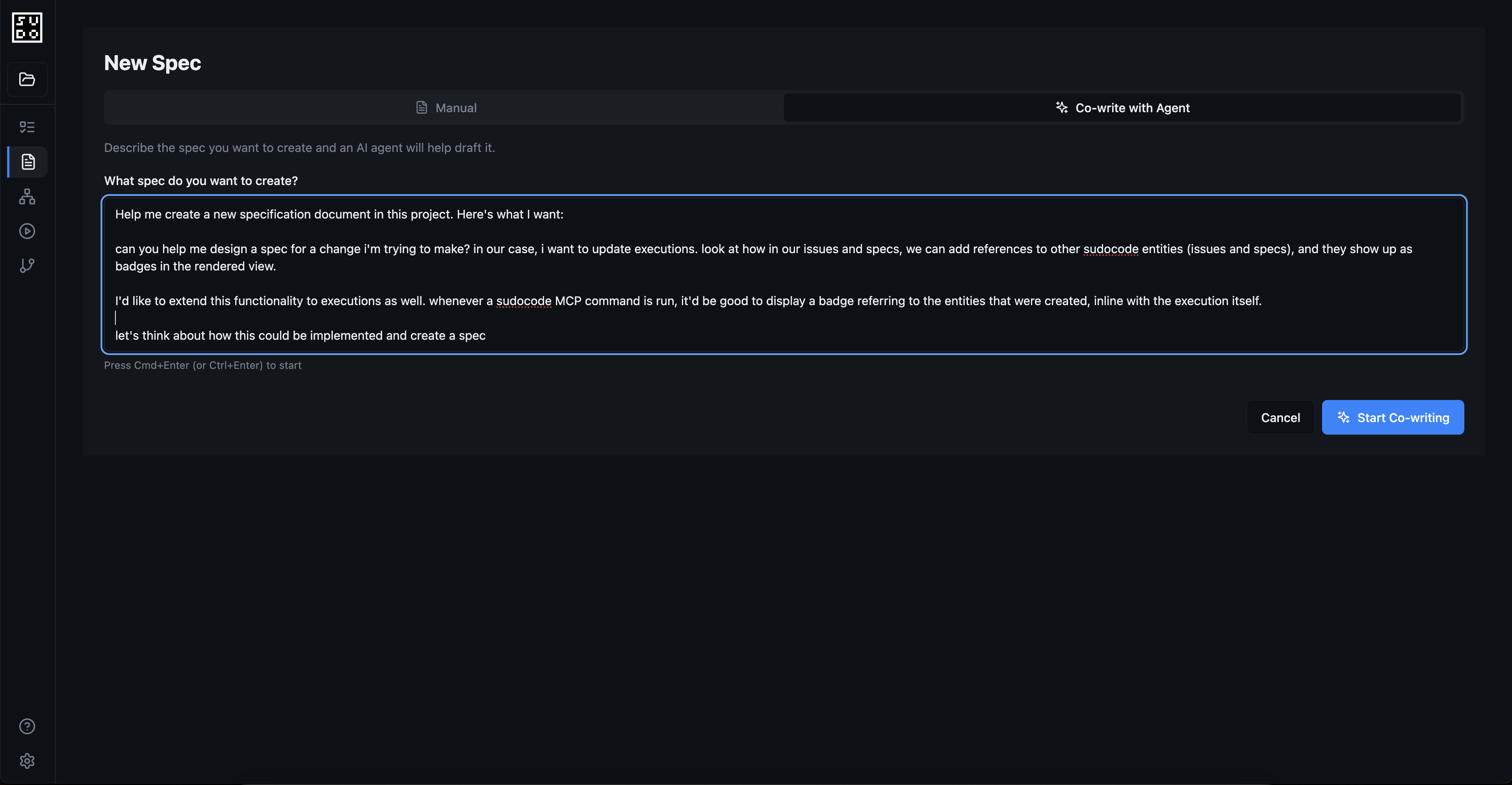 Co-writing a spec with an AI agent