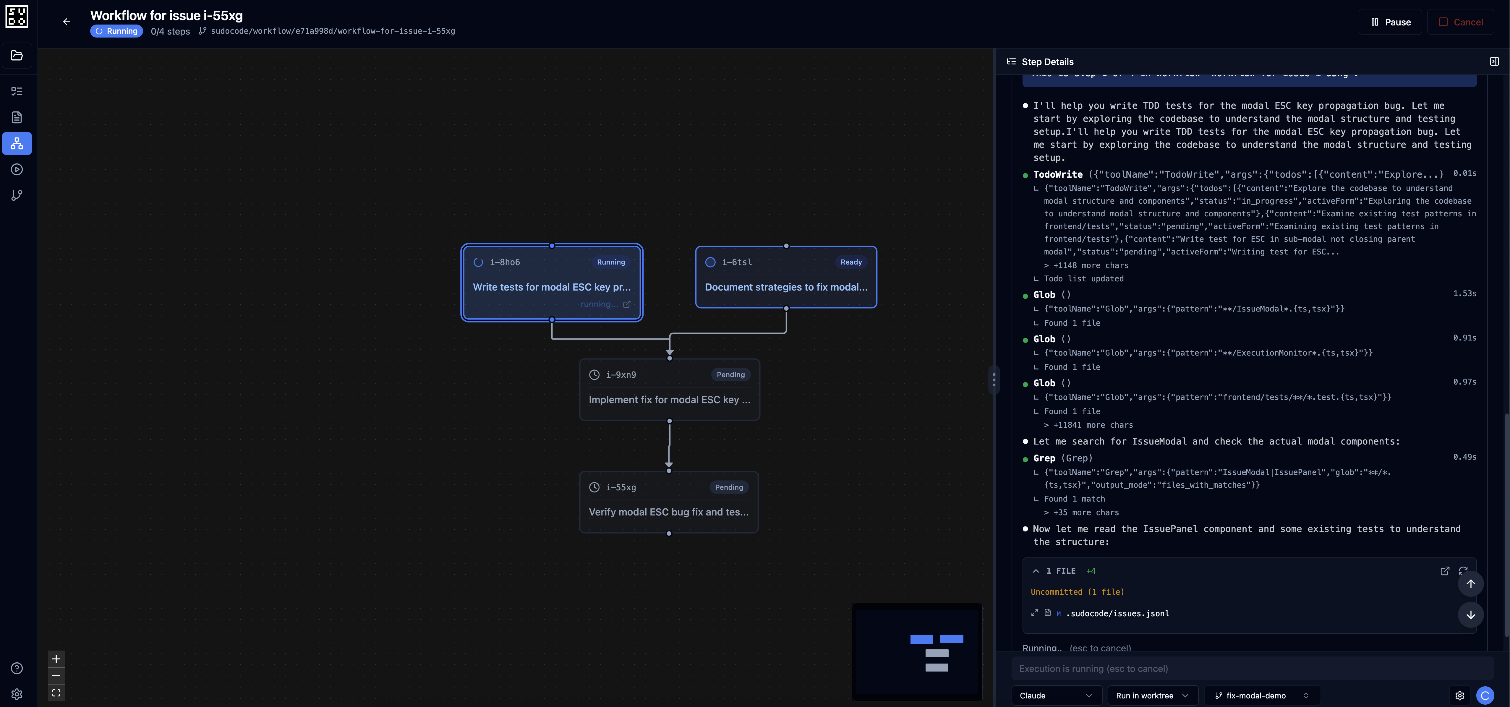 Viewing details of an in-progress issue