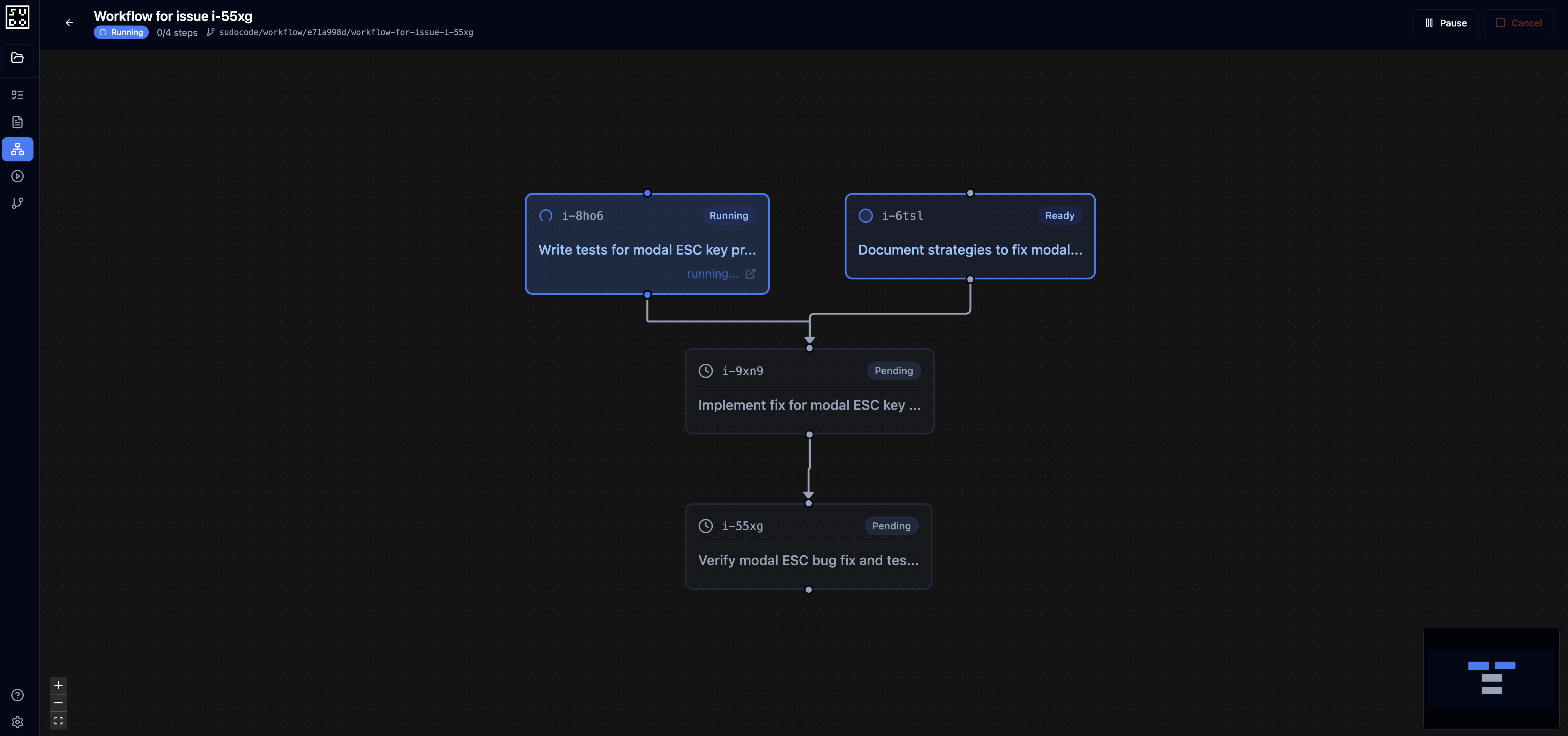 Workflow executing with agents processing issues in dependency order