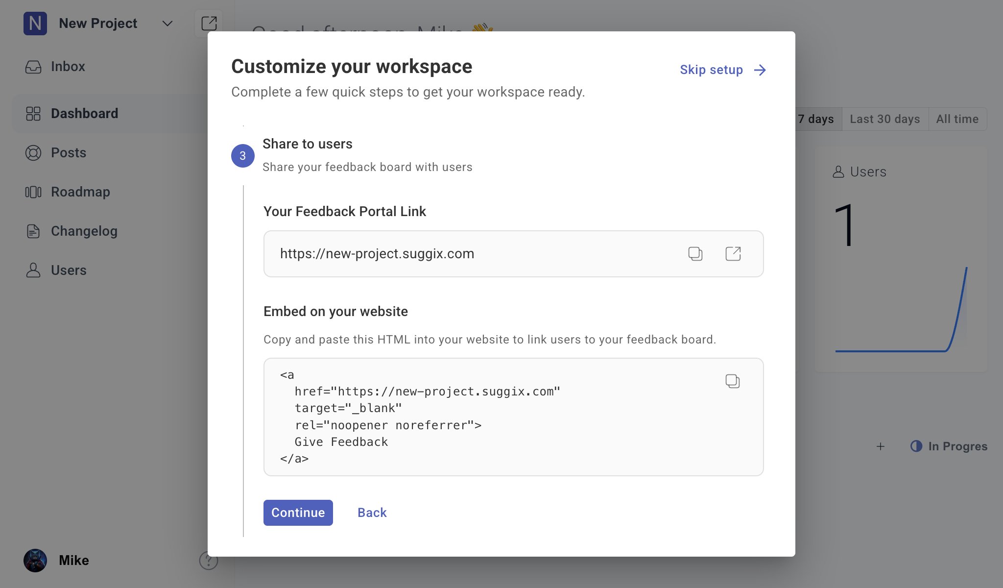 Share feedback portal with users