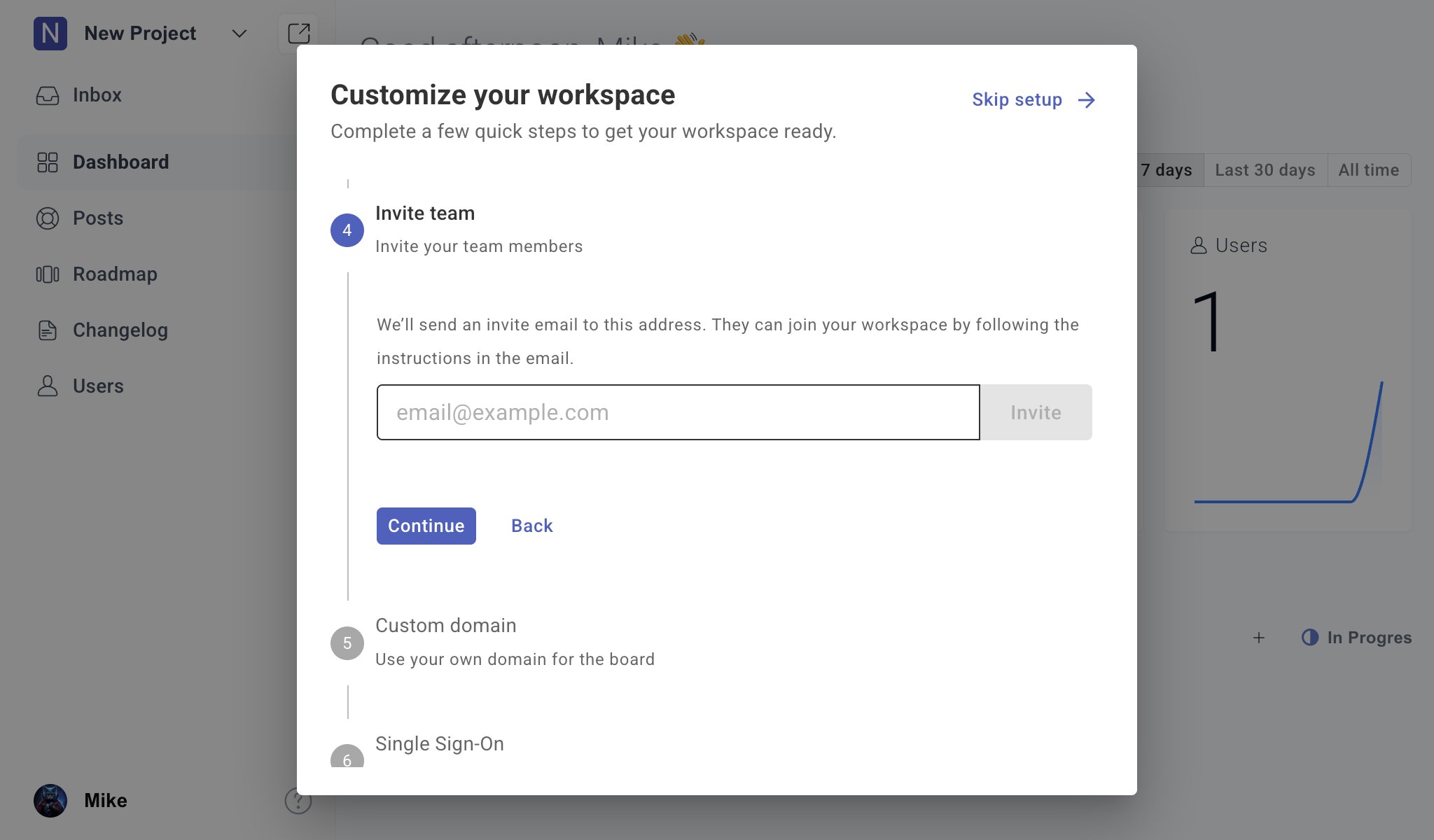 Invite team members during onboarding