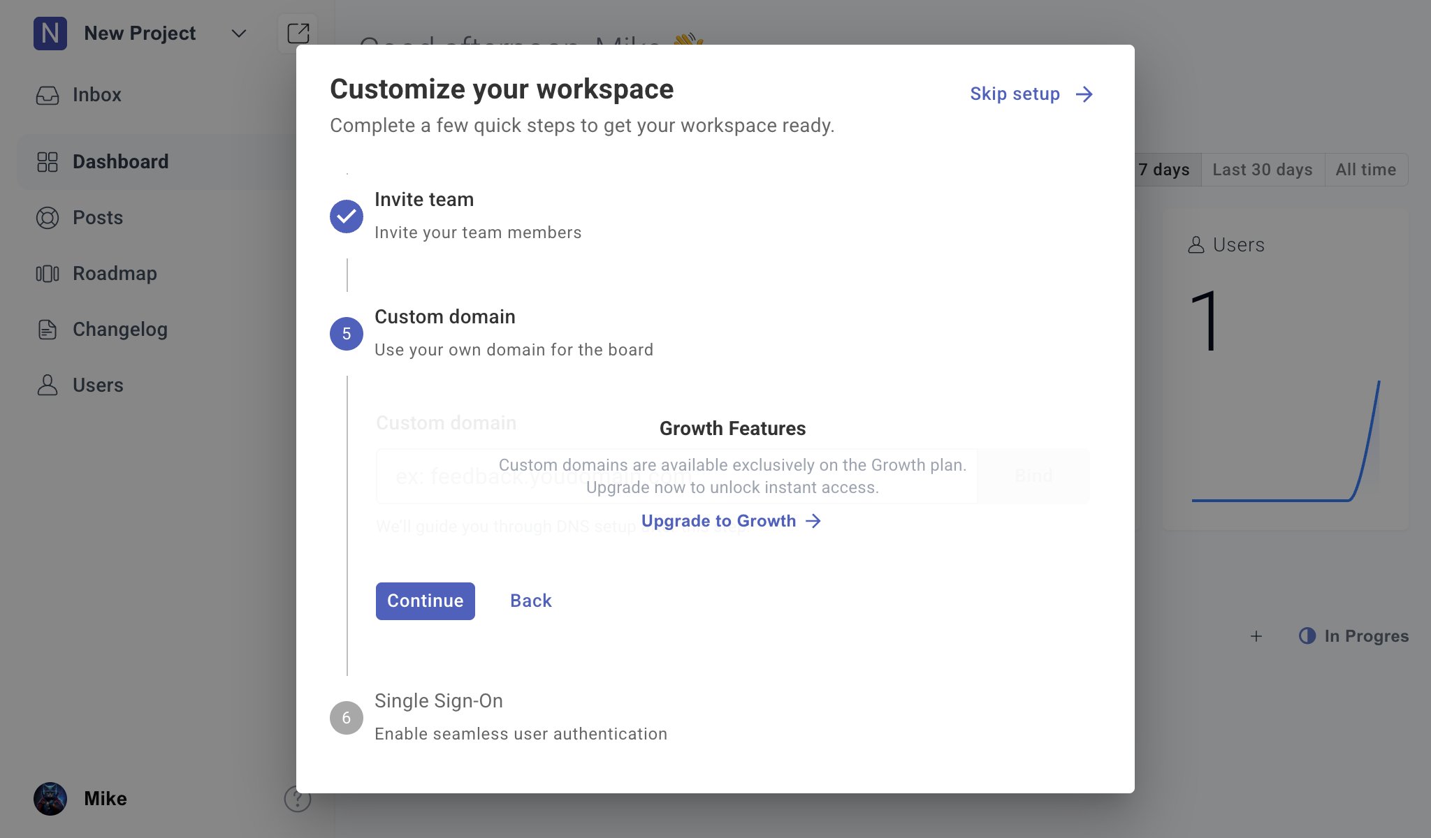 Configure custom domain during onboarding