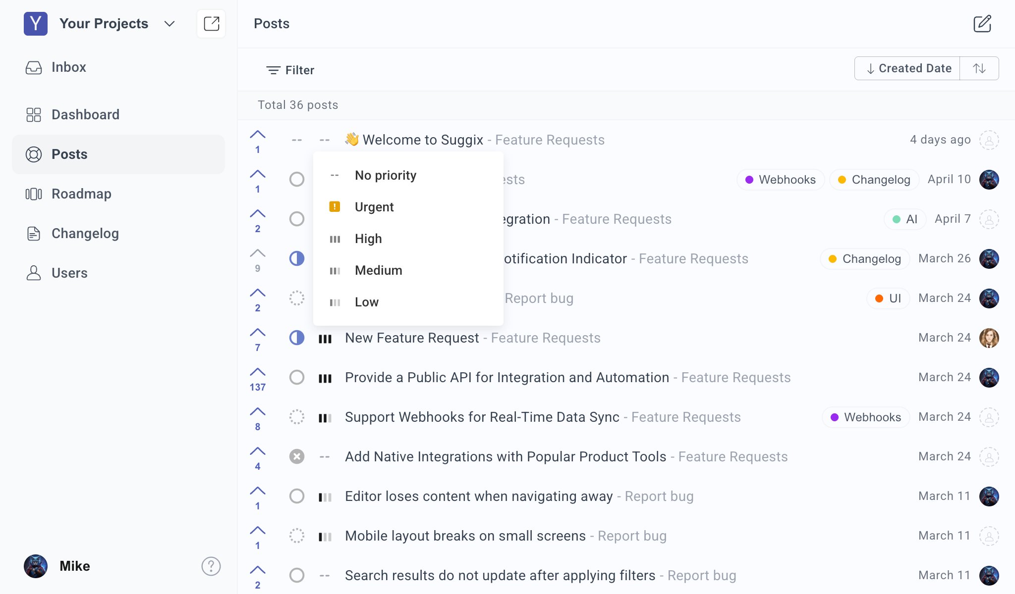 Update post priority from the posts list
