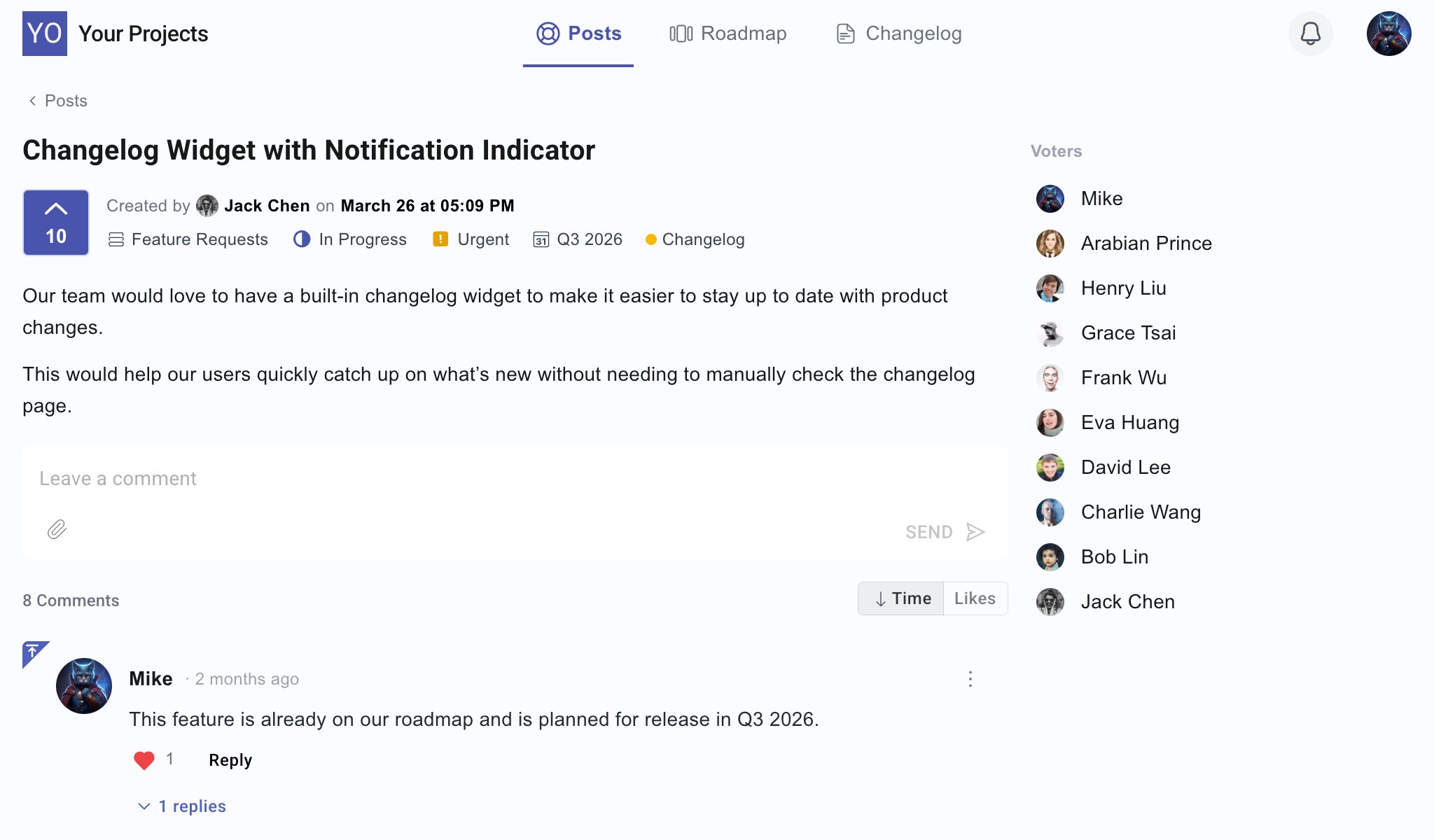 Public feedback post detail page