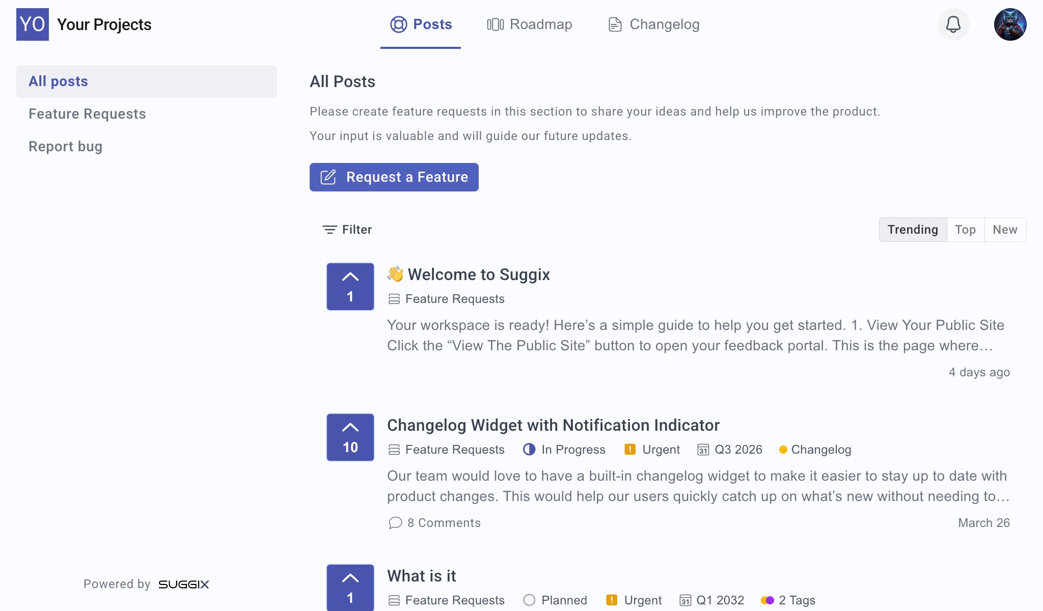 Public feedback portal list page
