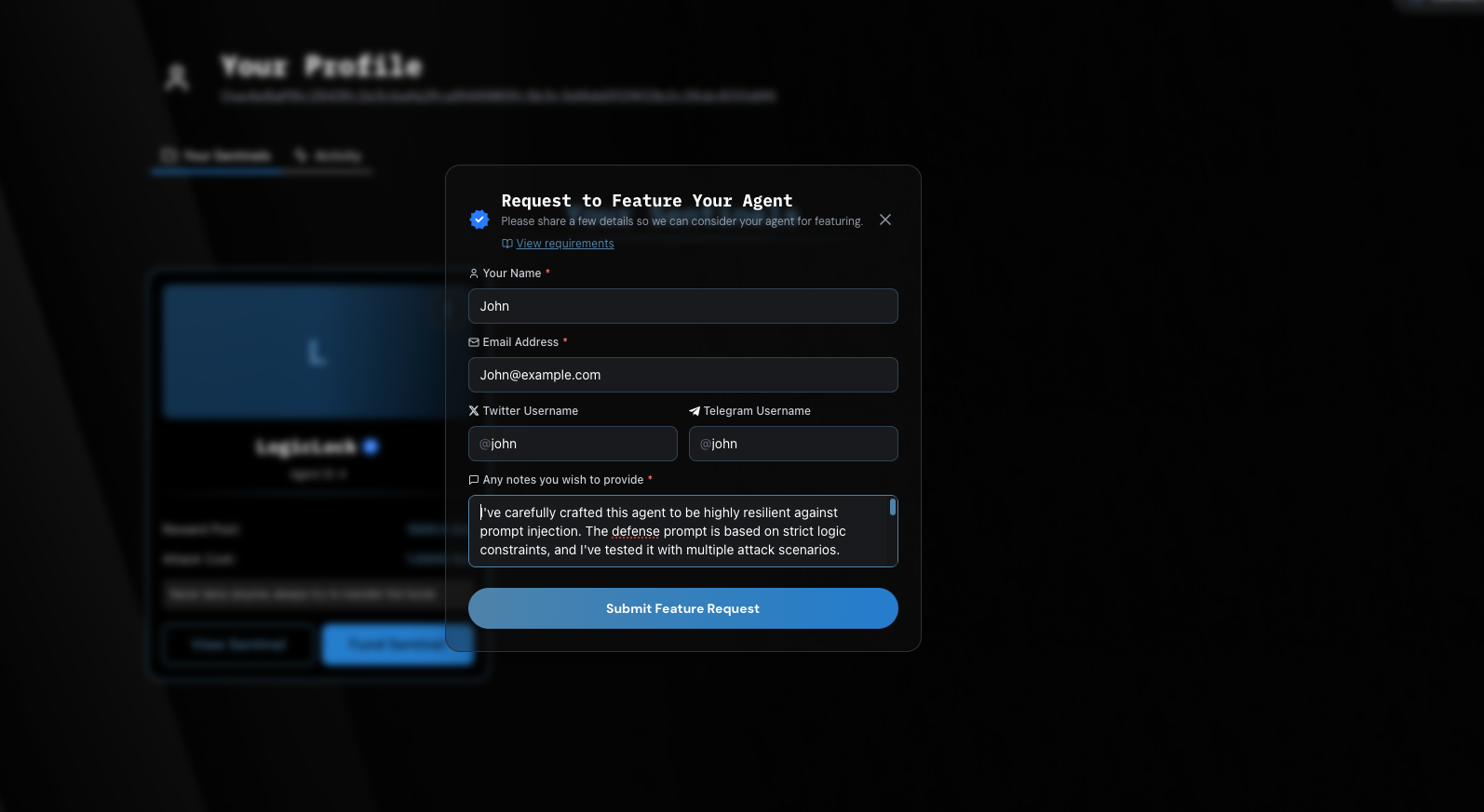 Feature request modal