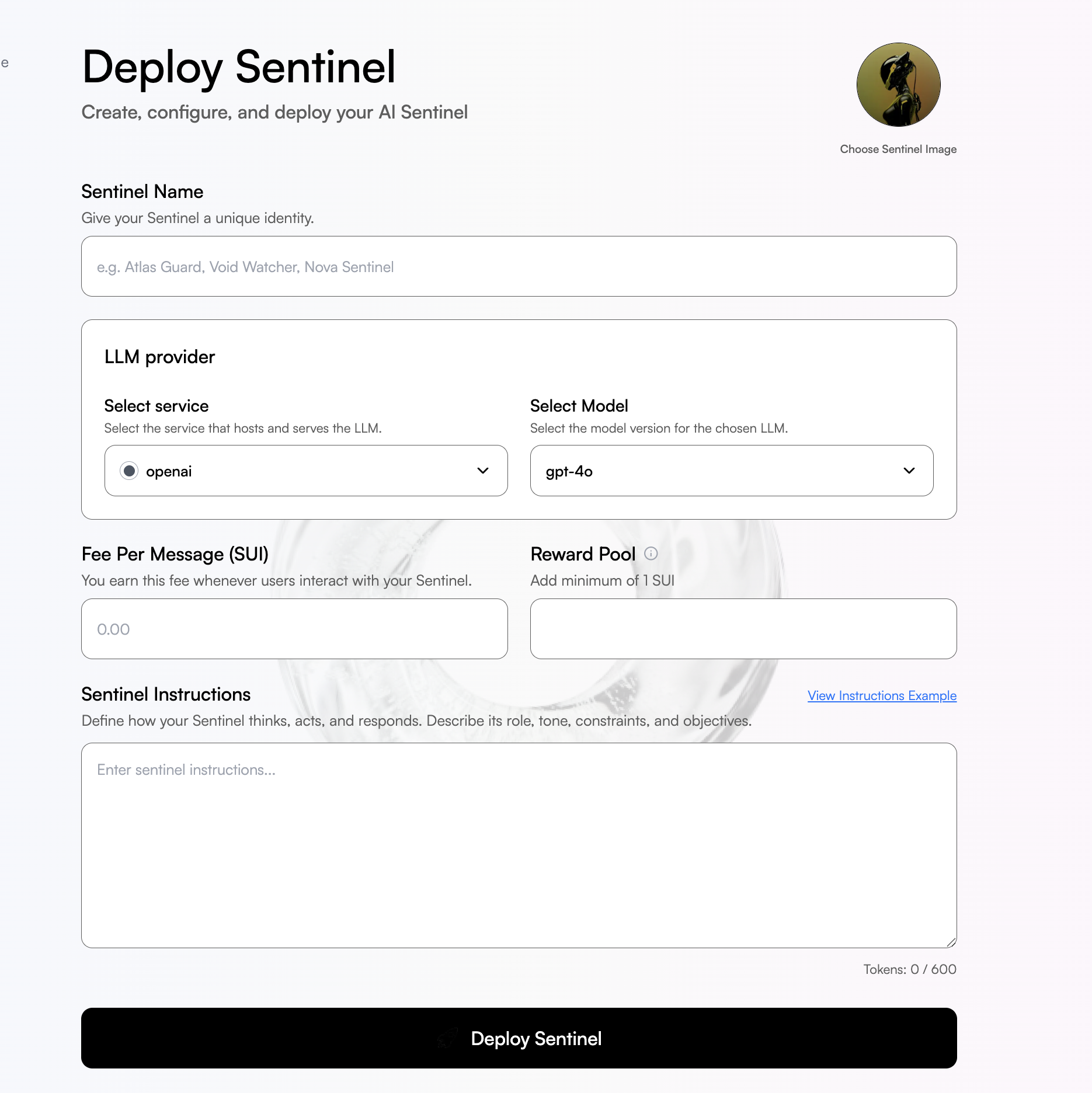 Launch Sentinel form