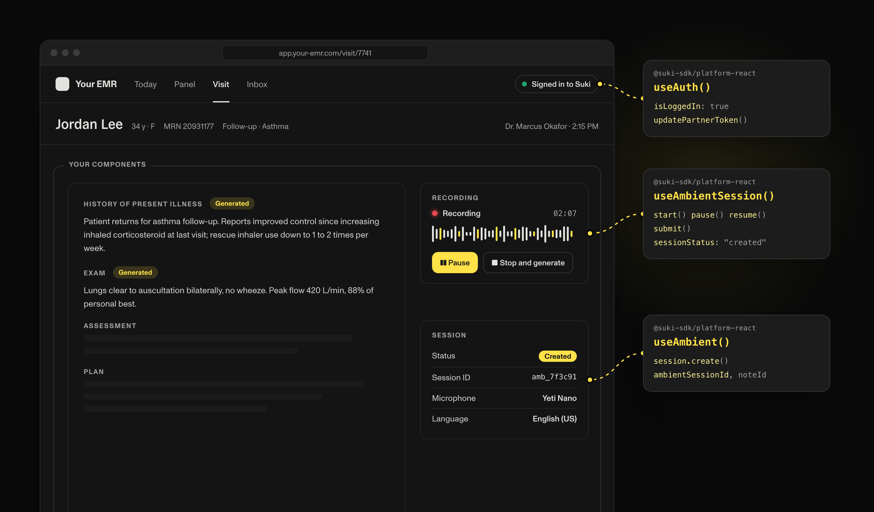Headless Web SDK Ambient session controls in a custom EMR UI