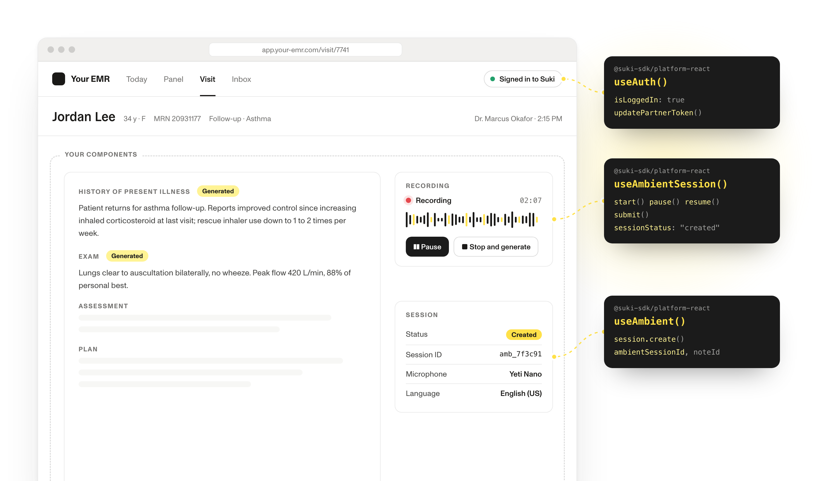 Headless Web SDK Ambient session controls in a custom EMR UI
