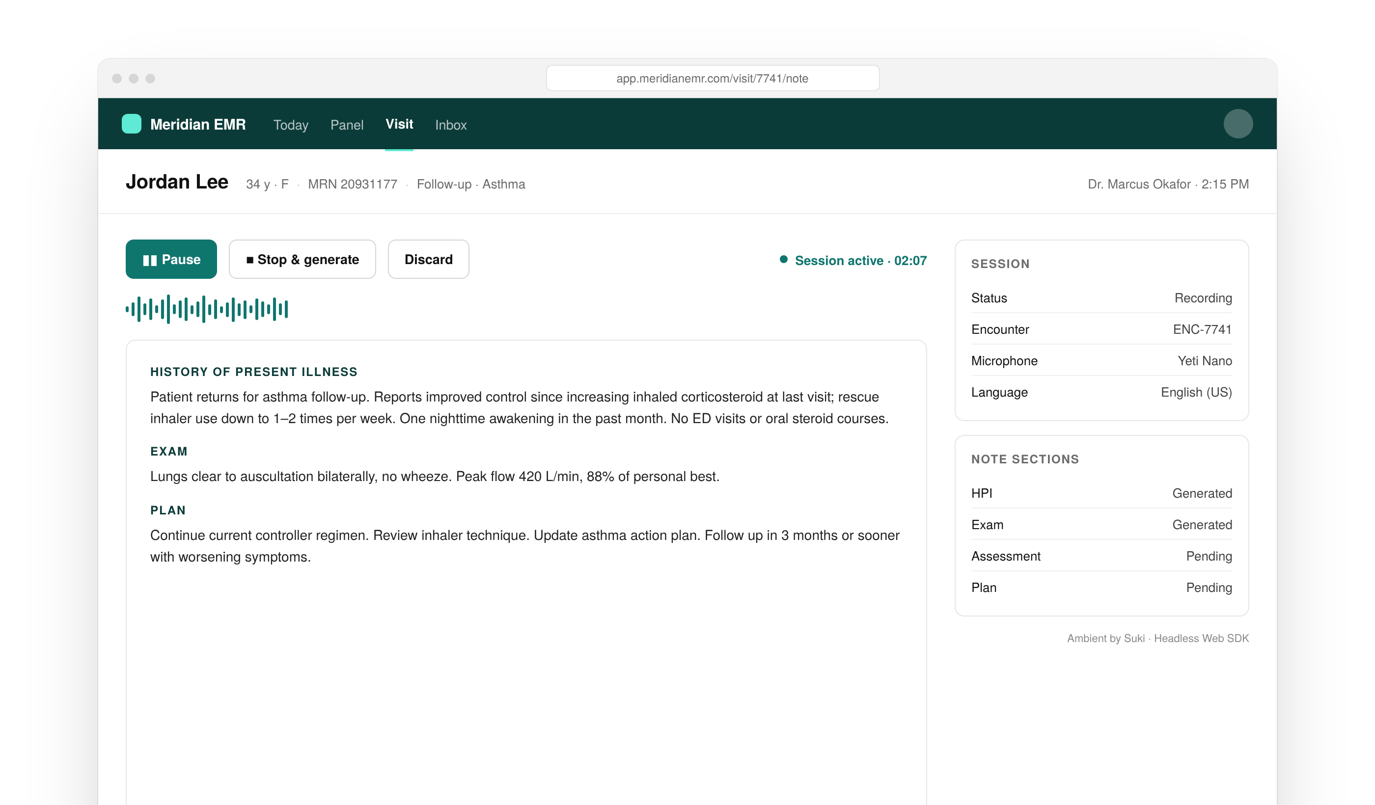 Headless Web SDK Ambient session controls in a custom EMR UI