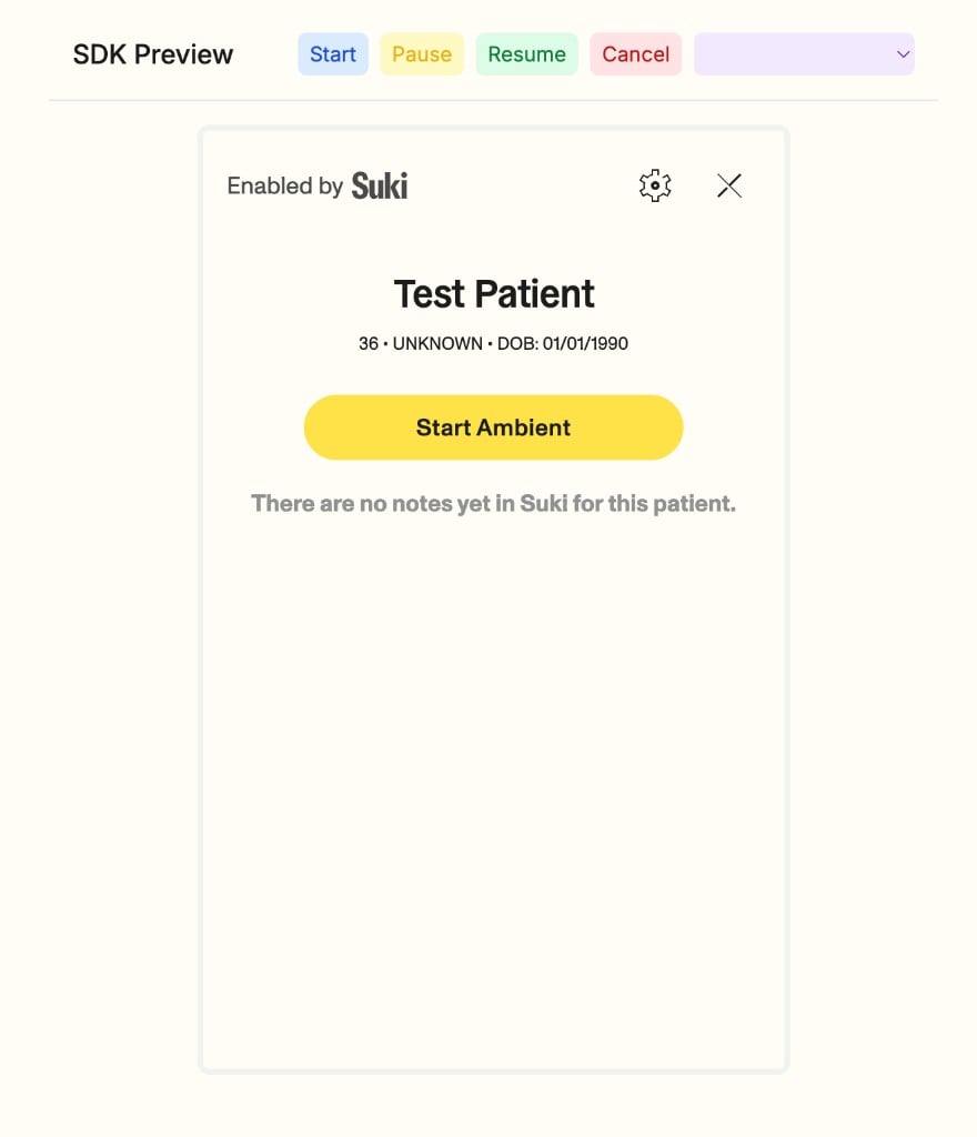 SDK Preview with Start Ambient