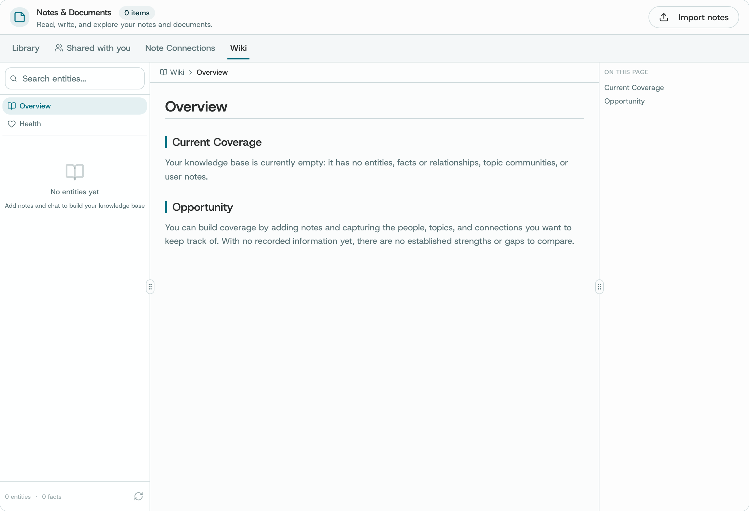 The Wiki overview, with Current Coverage and Opportunity