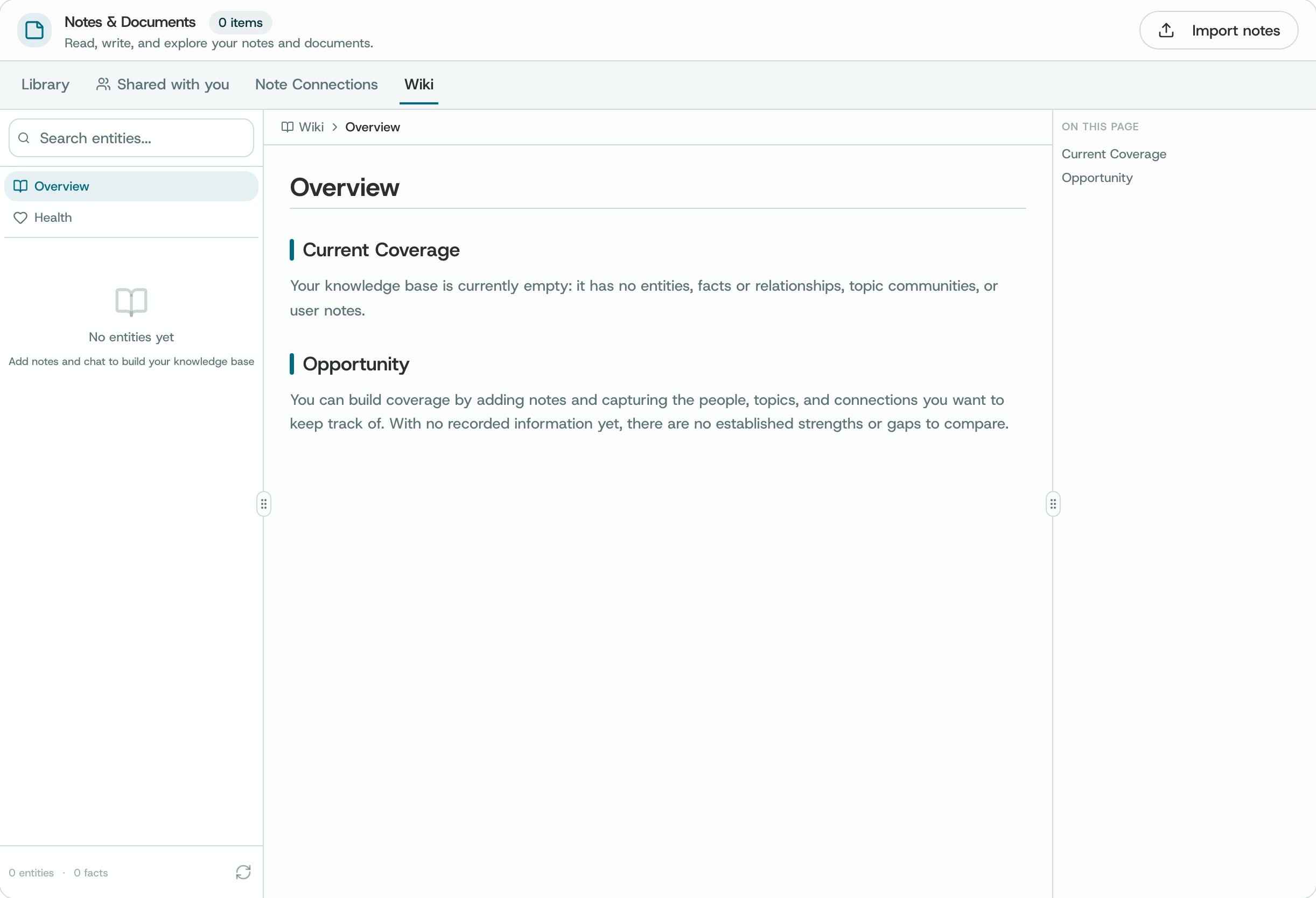 The Wiki overview, with Current Coverage and Opportunity