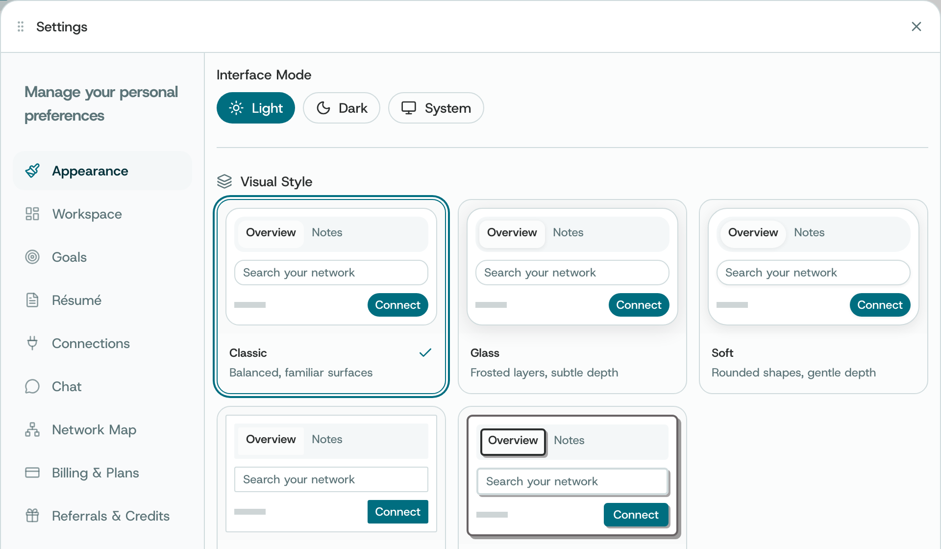 Interface mode and visual style