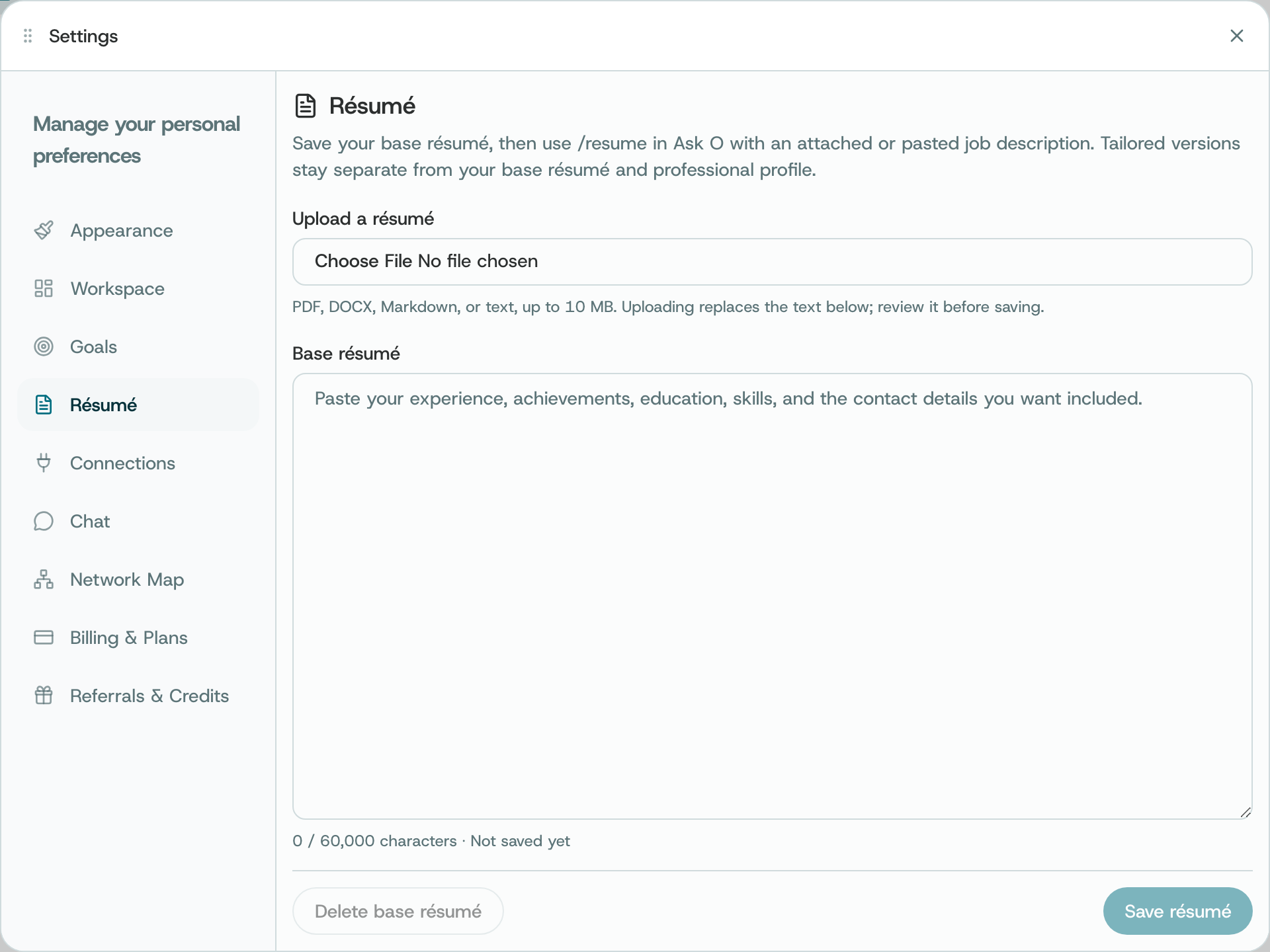 Upload or paste your base résumé