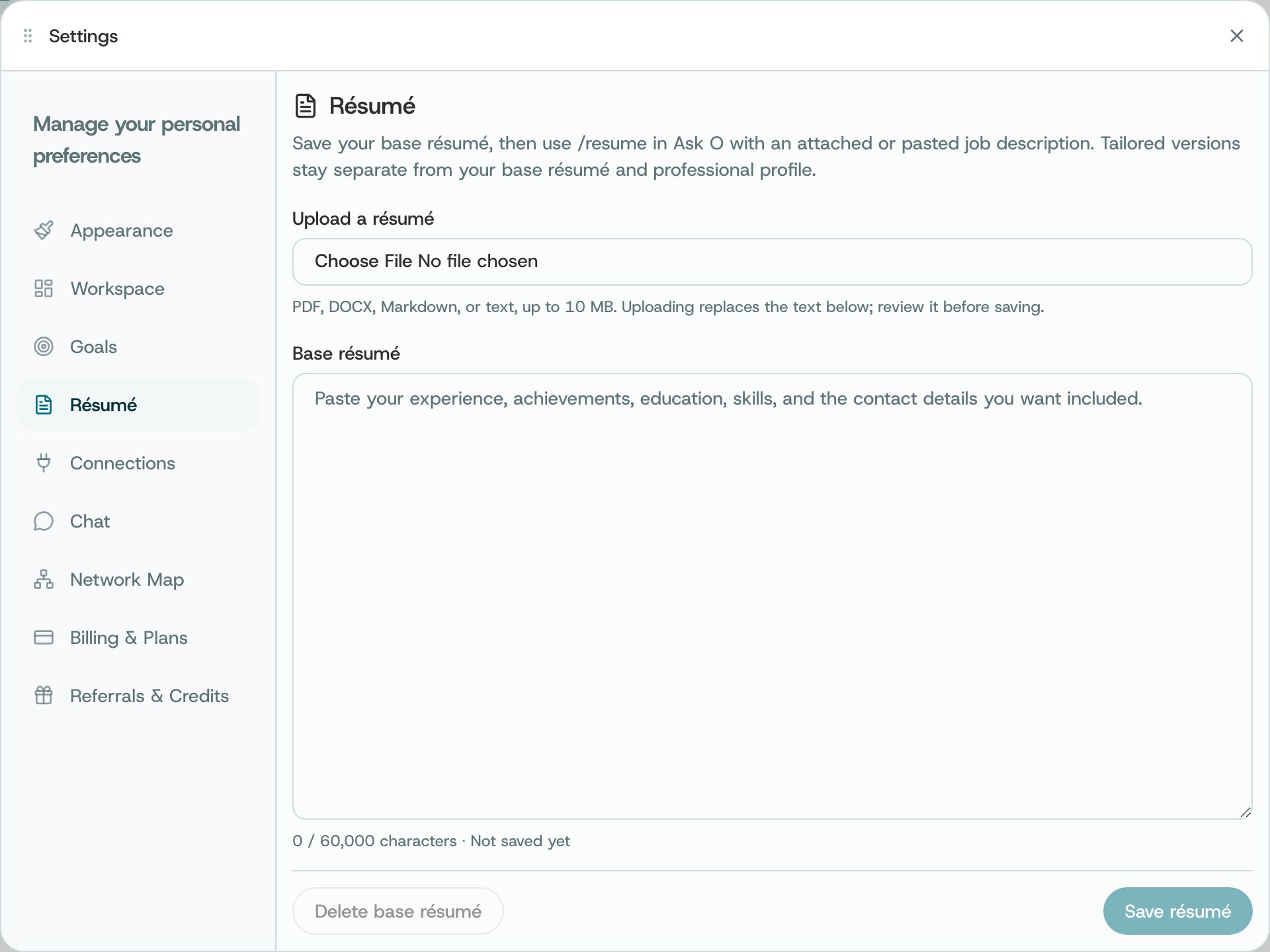 Upload or paste your base résumé