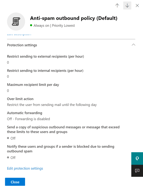 Anti-spam outbound policy settings