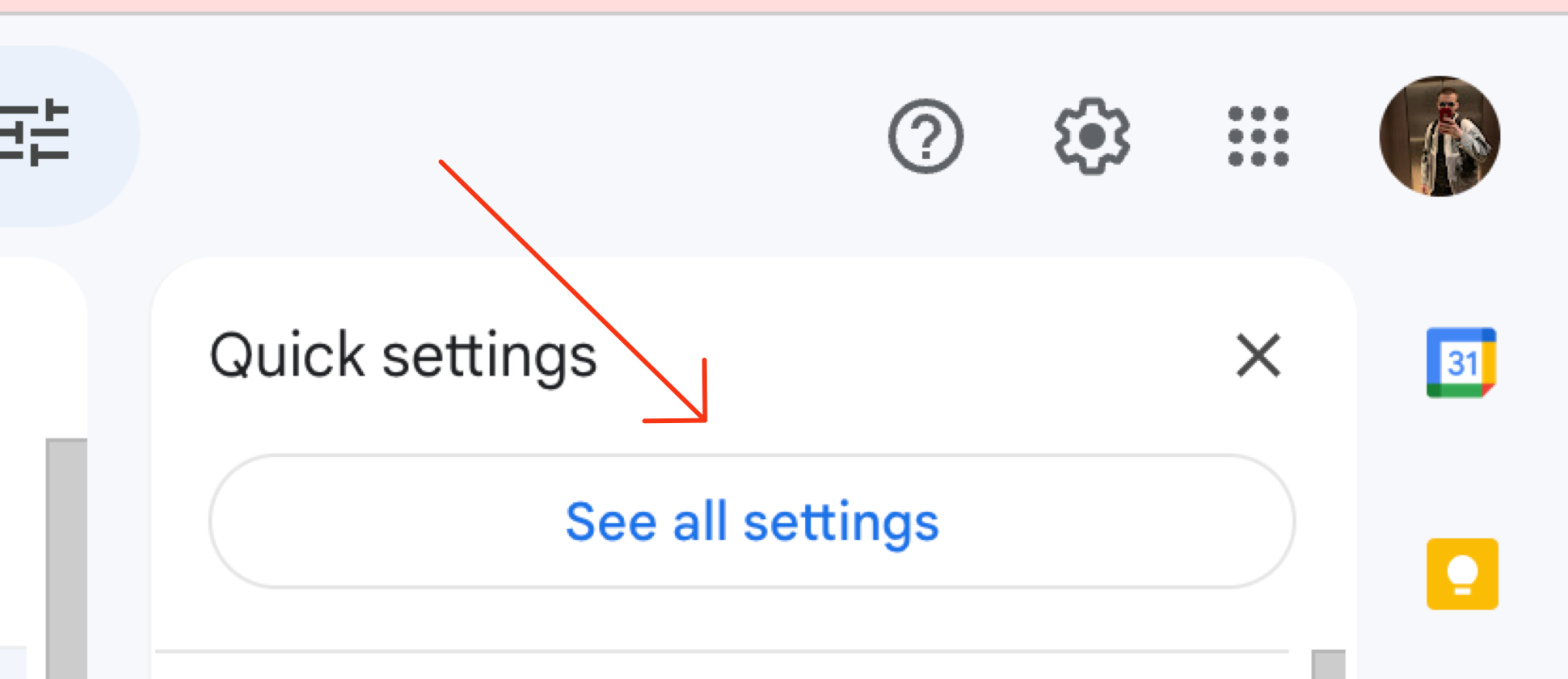 Gmail settings menu