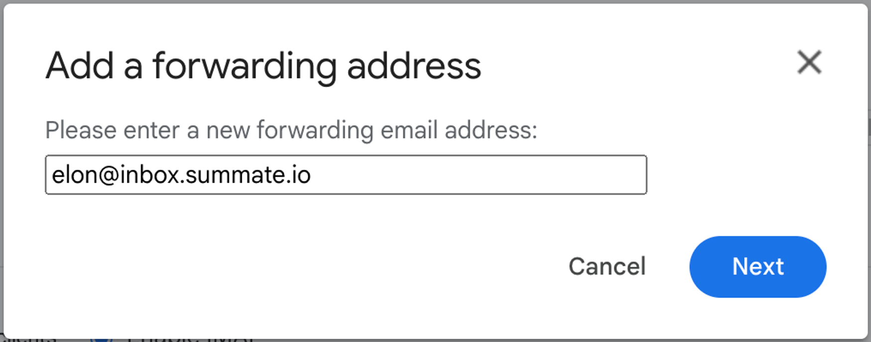 Enter forwarding address dialog