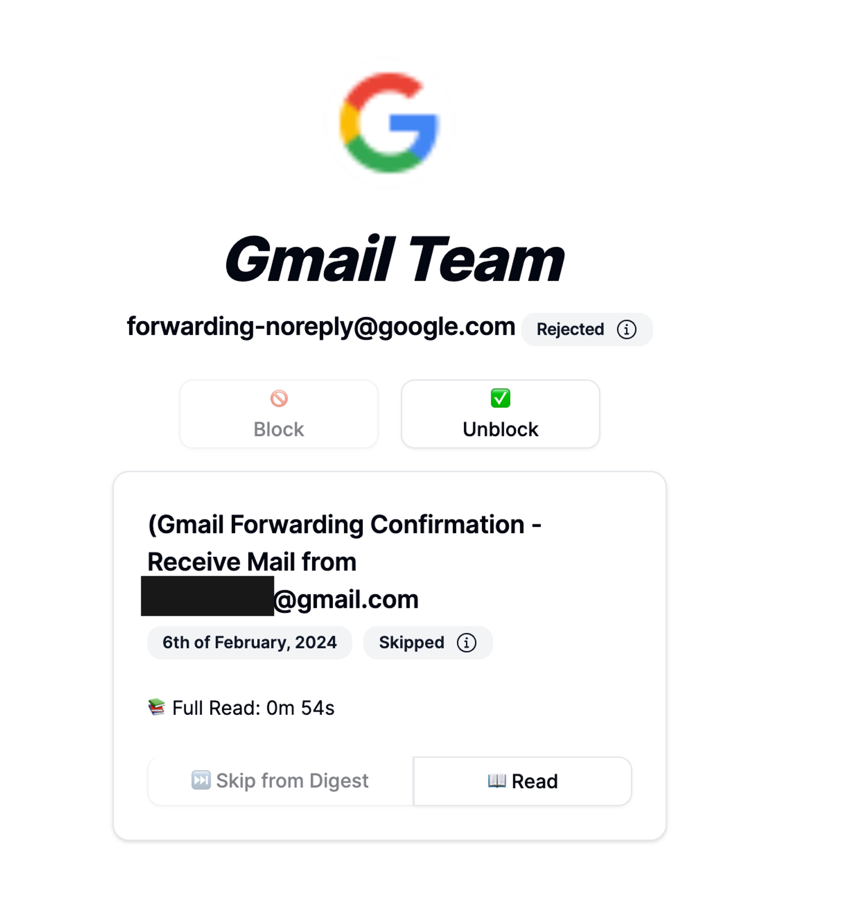Gmail verification email in Summate inbox