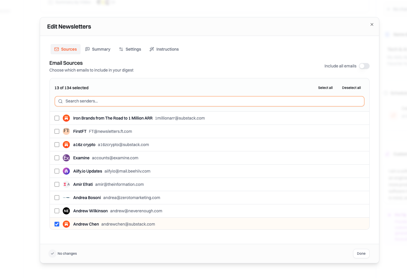 Email block configuration showing sender selection