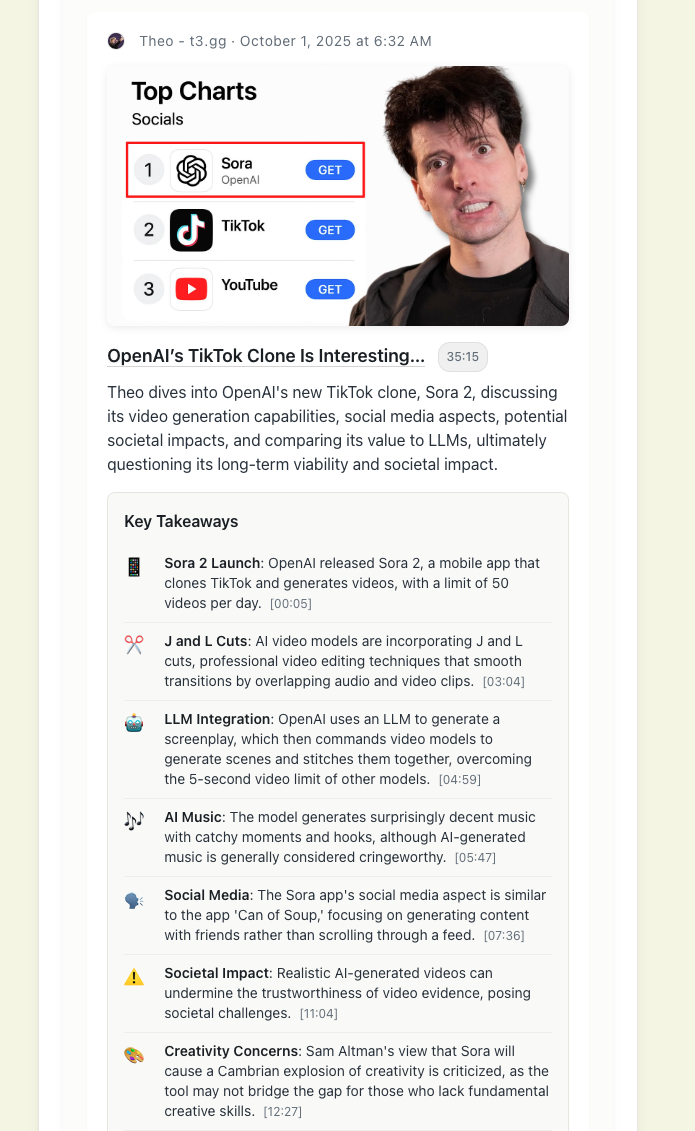 Example email digest showing multiple blocks with summaries