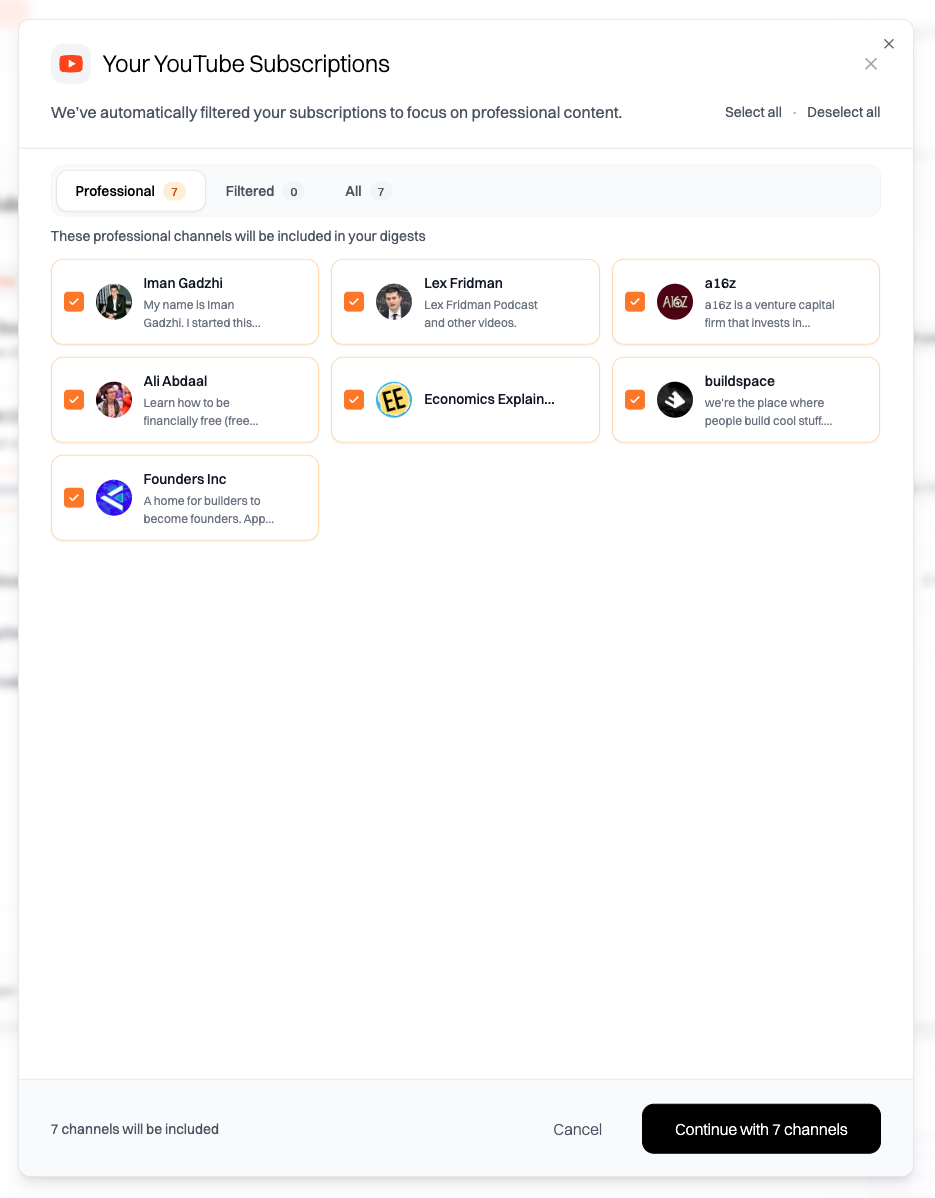 Adding YouTube channels by importing subscriptions or pasting URLs