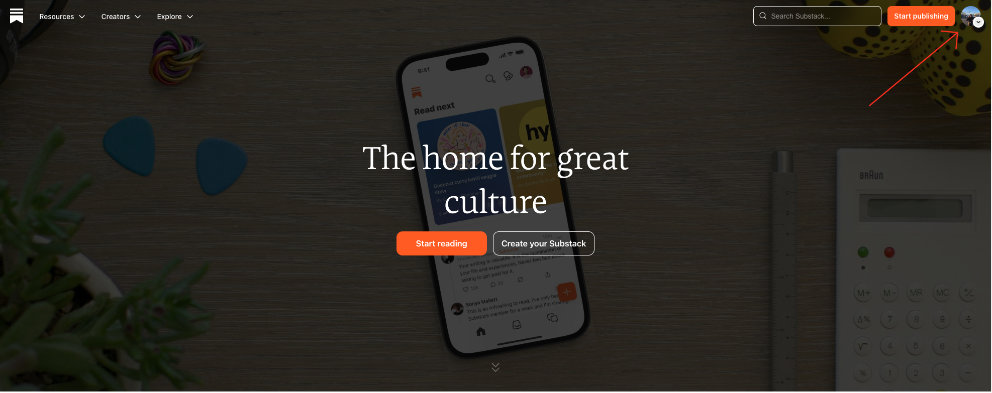 Substack profile navigation