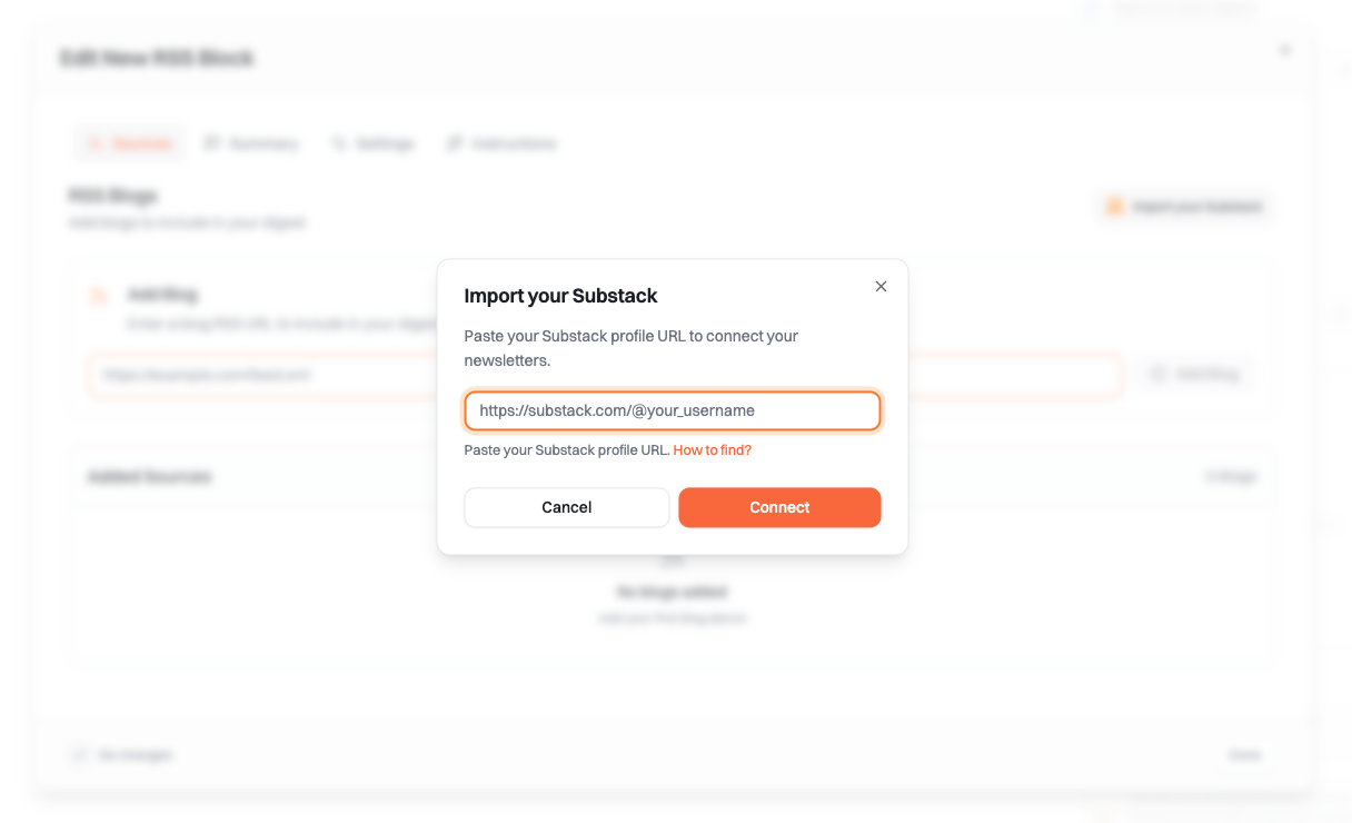 Substack profile URL input