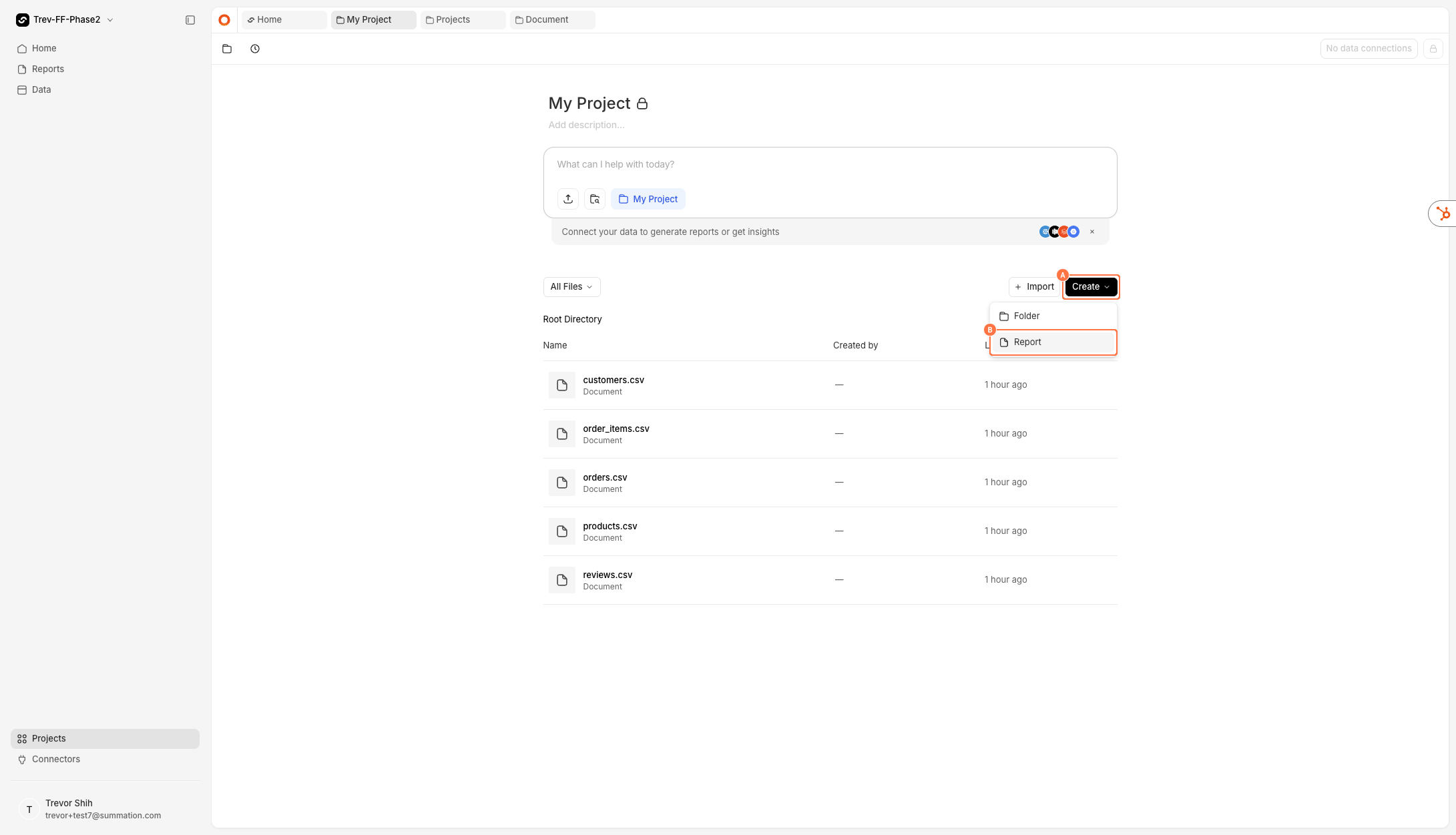 Click Create then Report