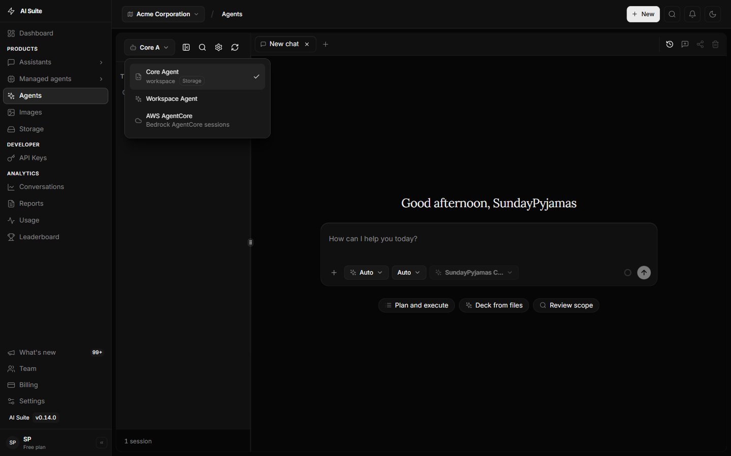 A dropdown for choosing which agent to use