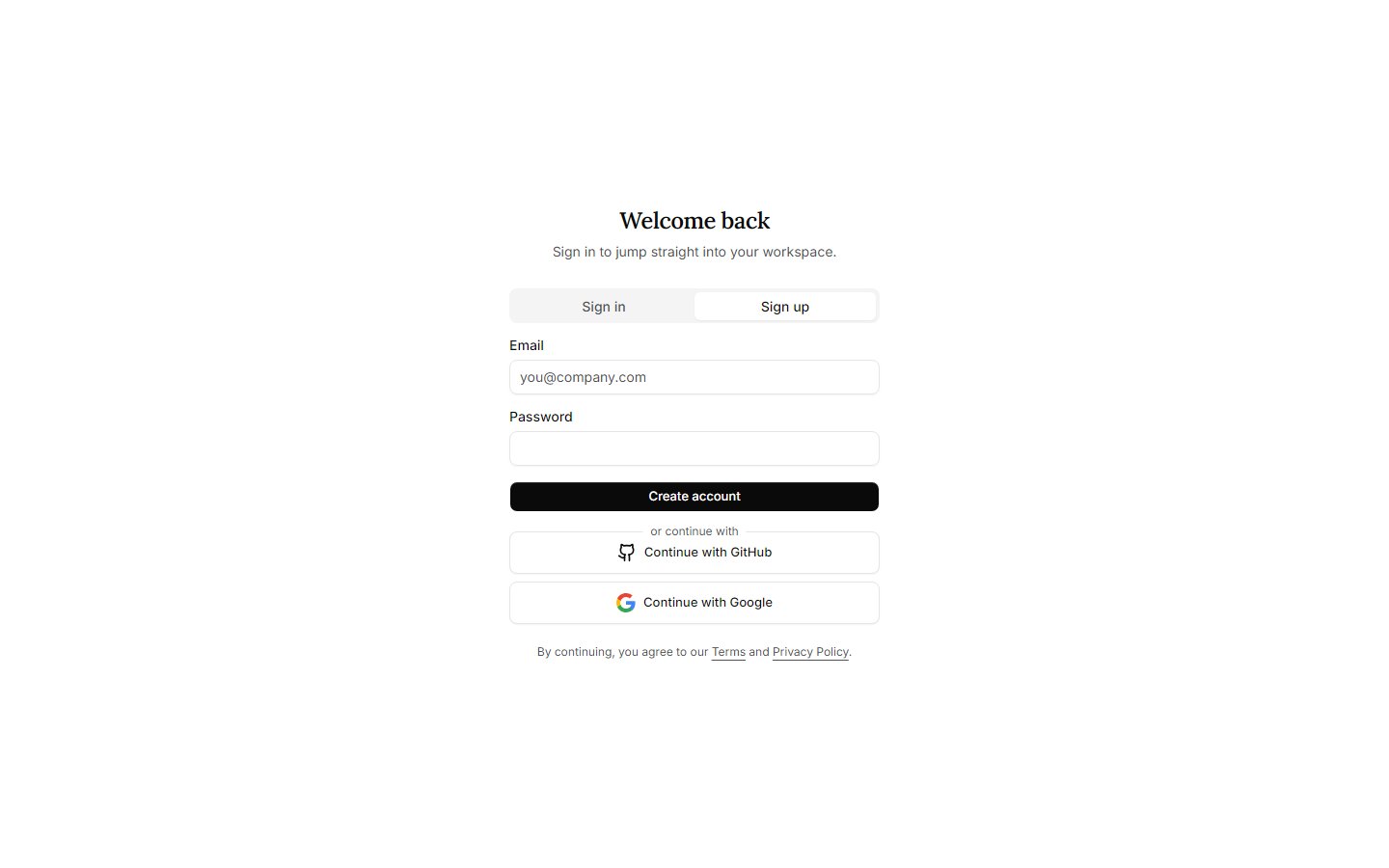 AI Suite login screen with Sign in and Sign up tabs