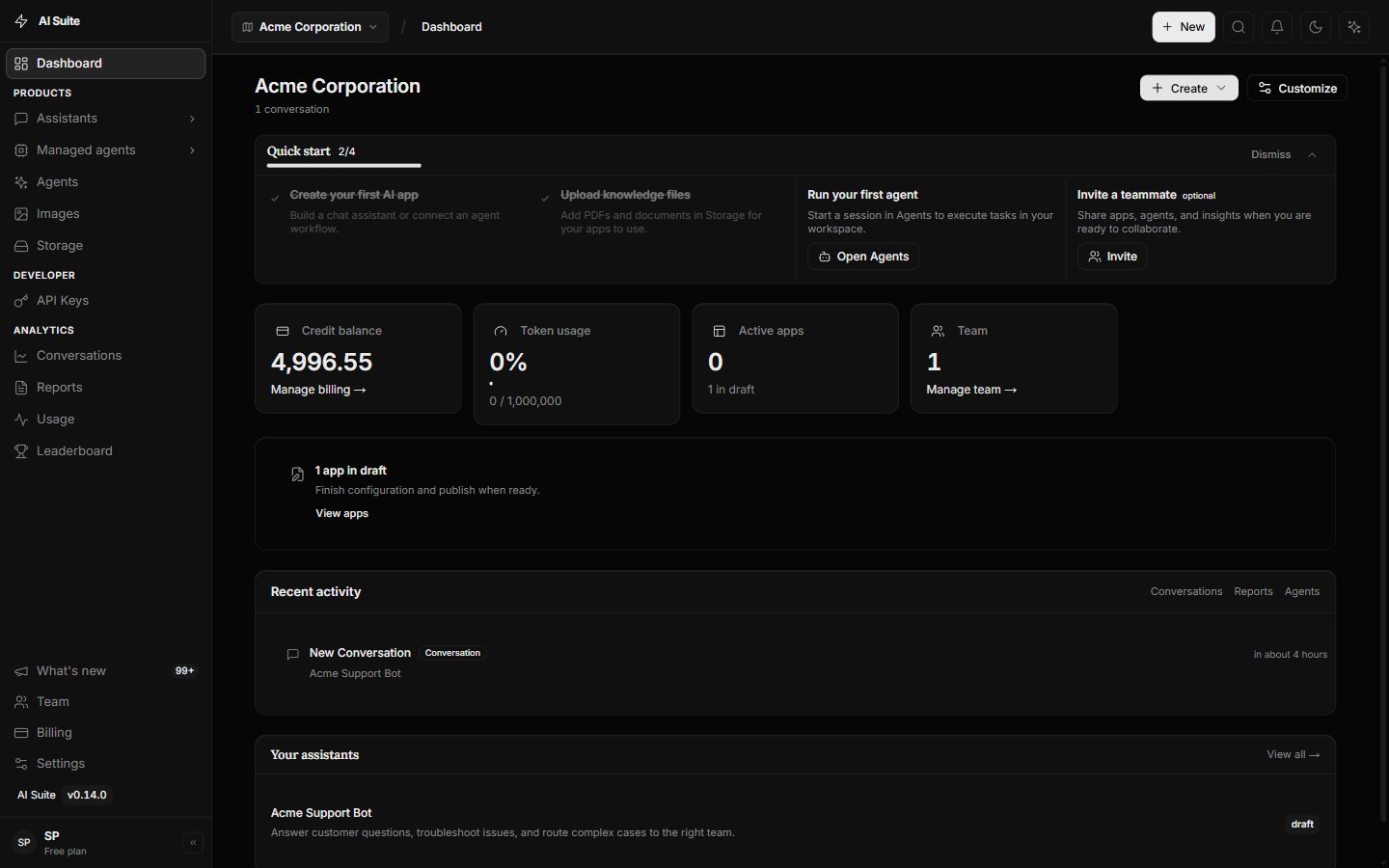 Full workspace with the sidebar, top bar, and main area labelled