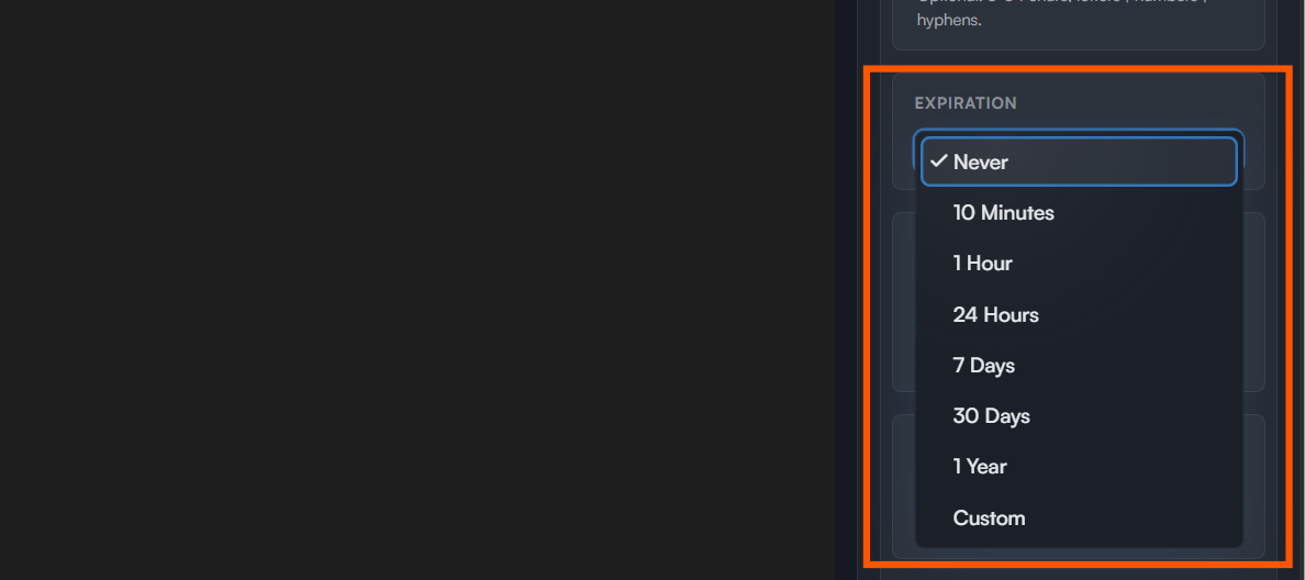 Expiration options