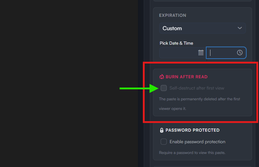 Burn after read toggle