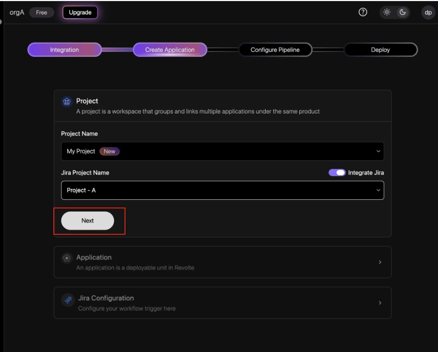 Project creation form
