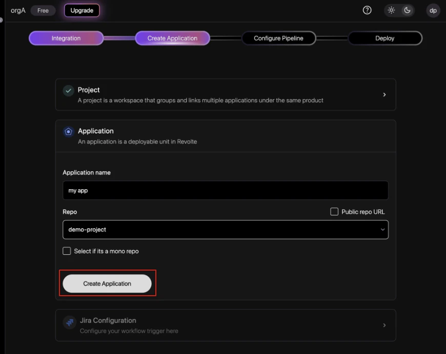 Application creation form