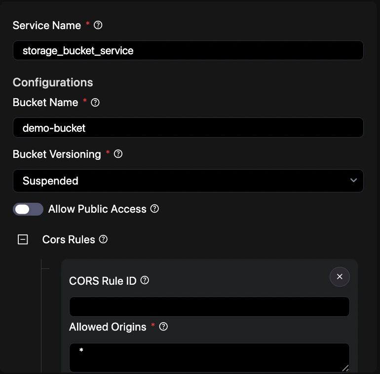 Storage Bucket tab — QA environment