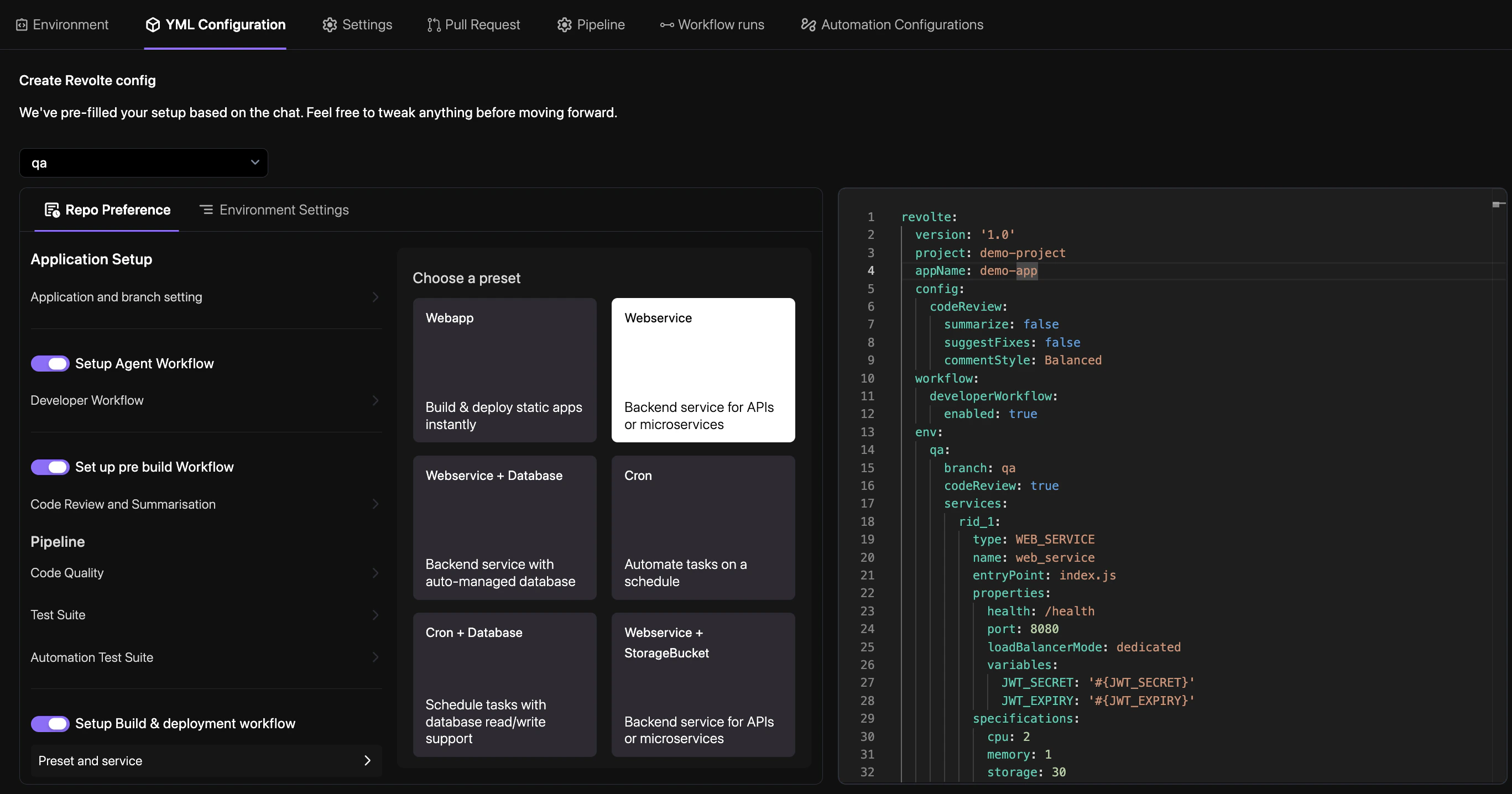 Choose Webservice Preset