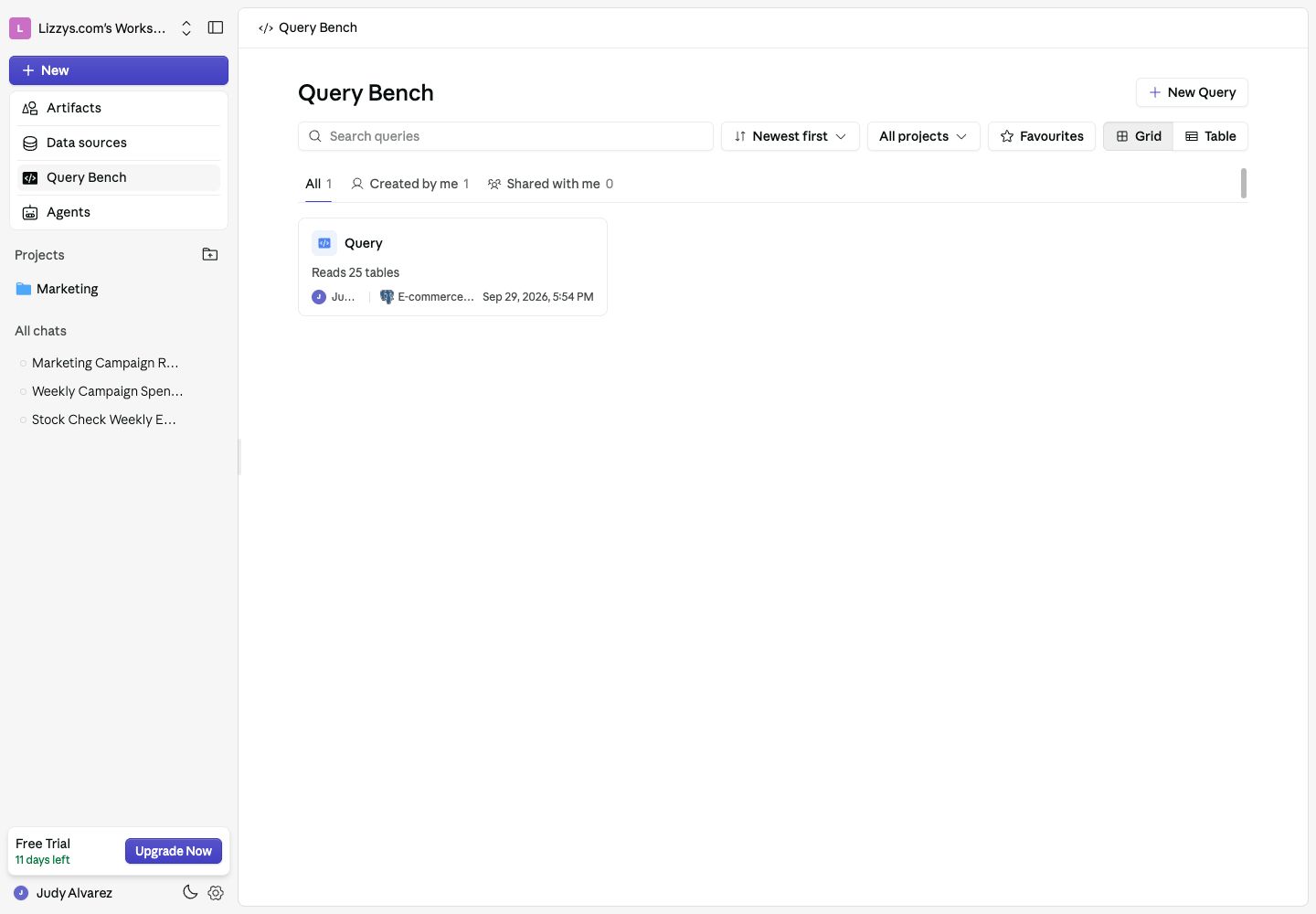 Query Bench library with the New Query button