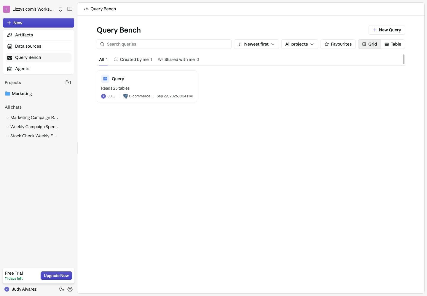 Query Bench library with the New Query button