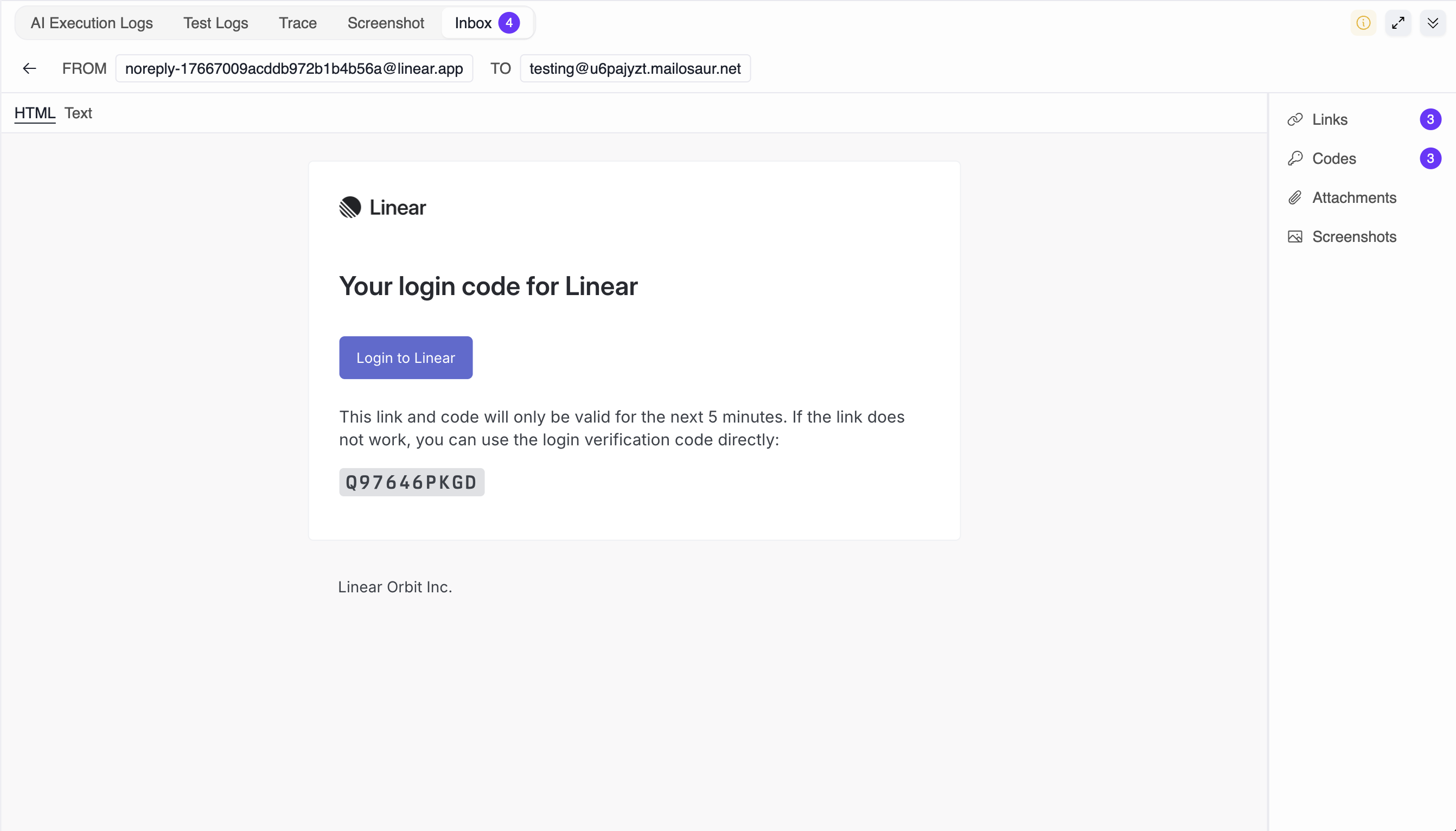 Editor Console Inbox showing email